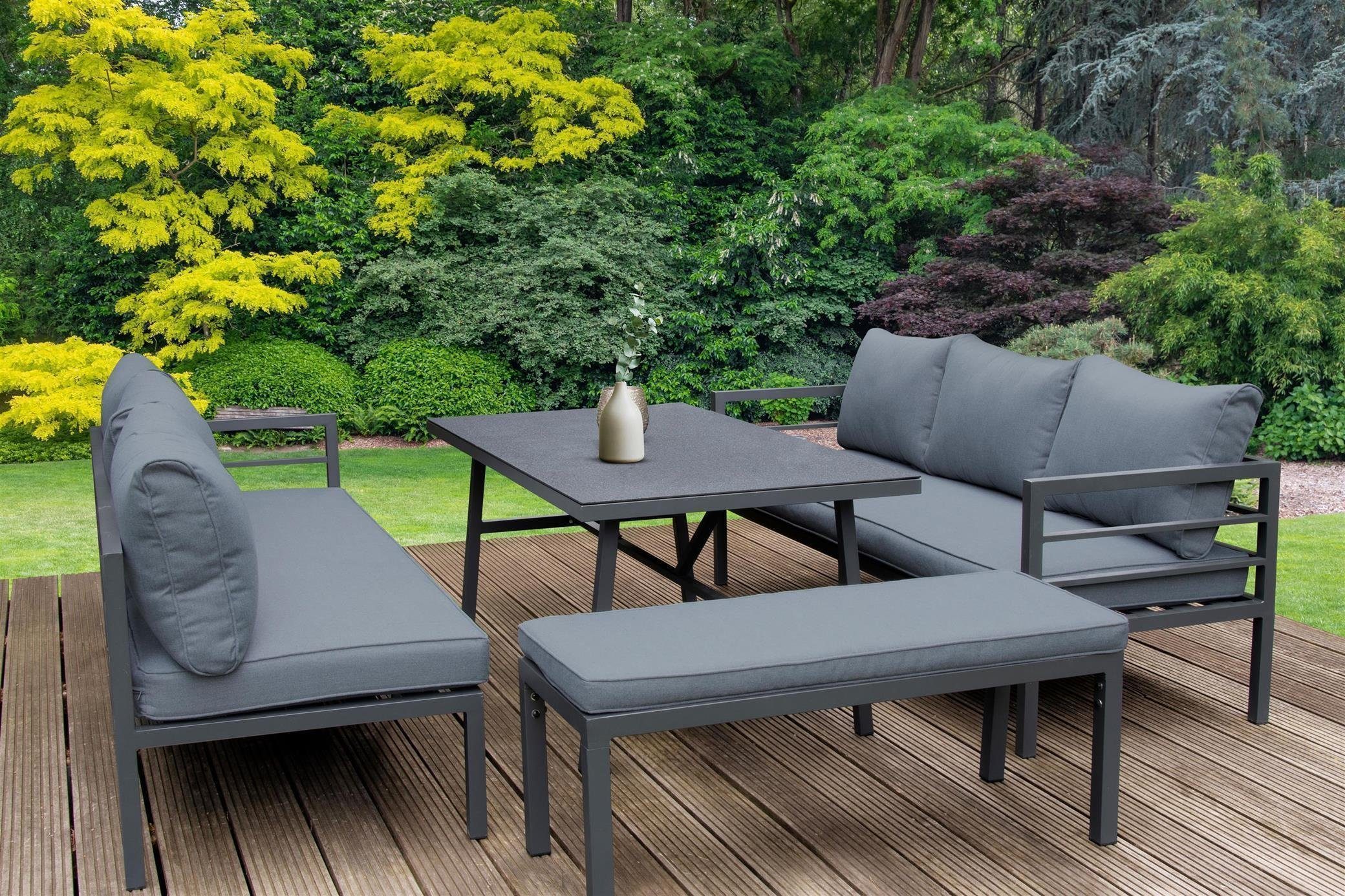 bellavista - Home&Garden® Loungeset Gartenmöbel Set Aluminium Lounge San  Menaio anthrazit, (Set, 4-tlg), Ecklounge mit Bank und hohem Tisch