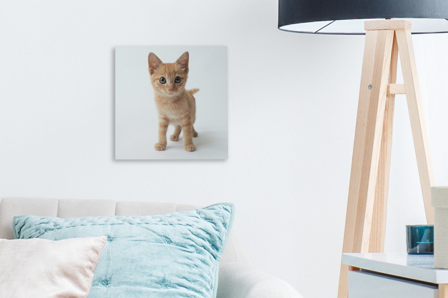 Kind, für Kätzchen - Bilder Leinwand Wohnzimmer Rot bunt (1 Jungen Mädchen OneMillionCanvasses® Katze - - Kinder - St), - - Leinwandbild Schlafzimmer