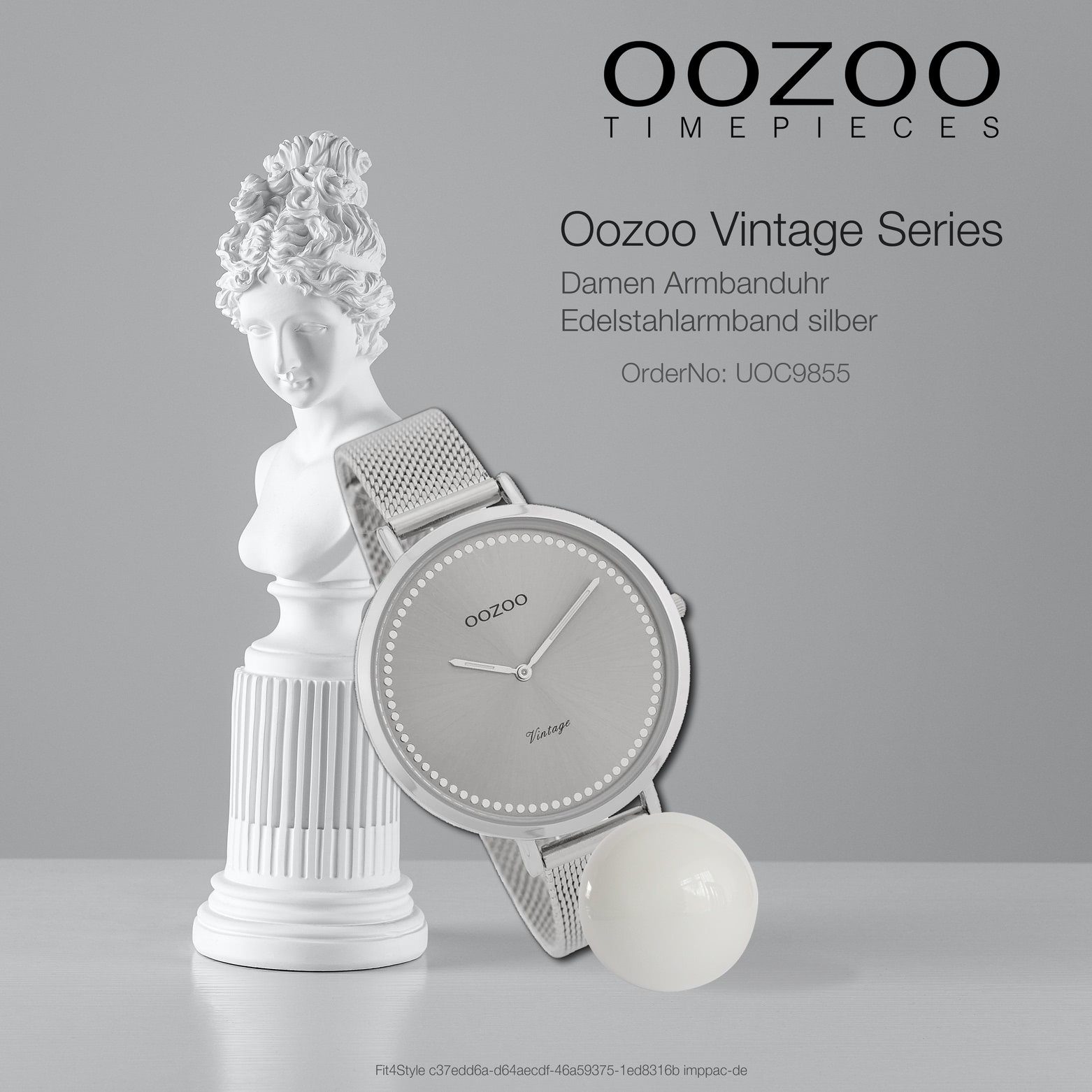 Damenuhr Quarzuhr rund, (ca. 40mm) Fashion-Style silber, OOZOO Edelstahlarmband, groß Damen-Uhr Oozoo
