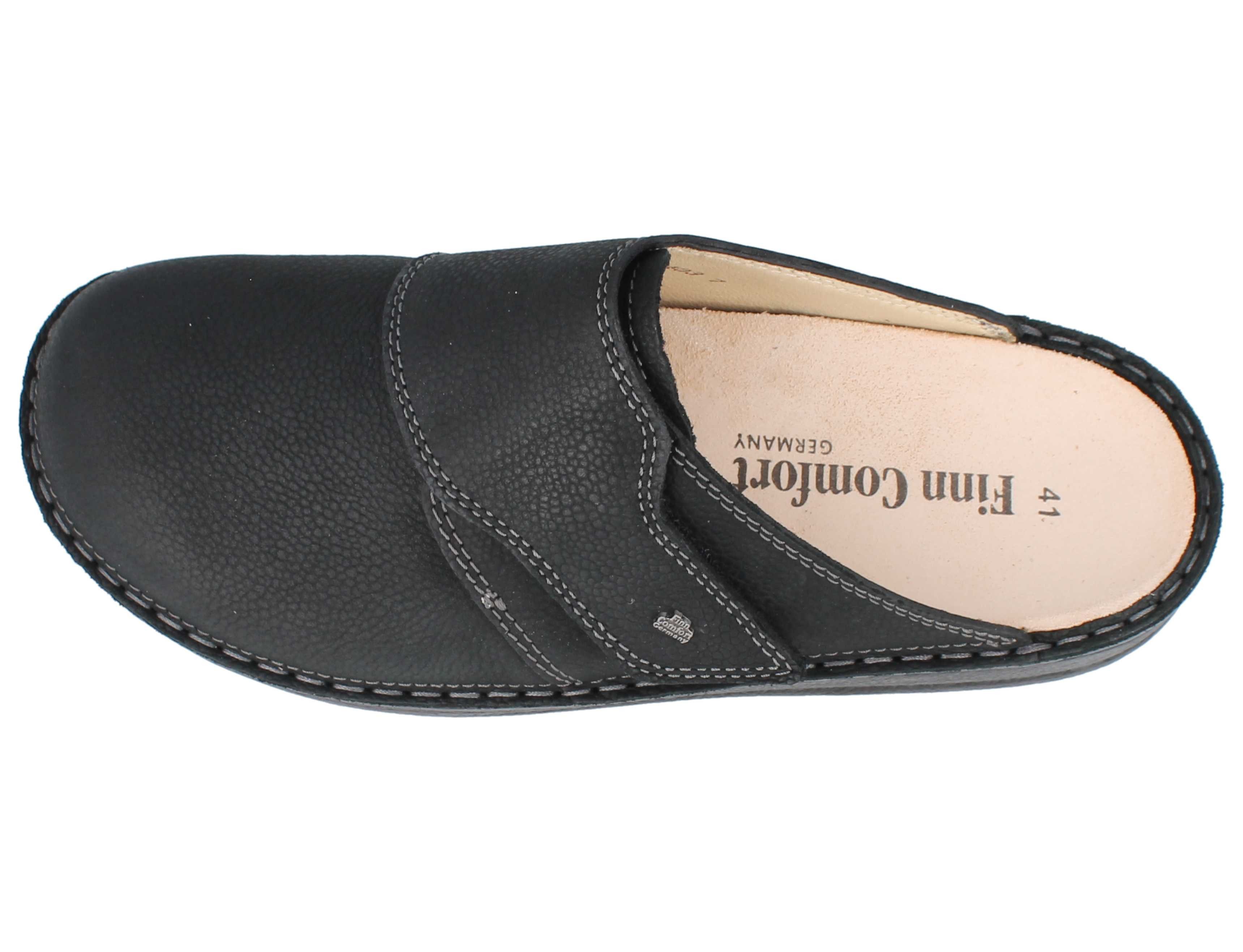Finn Comfort FINN COMFORT Amalfi Herren Clog schwarz genarbtes Nubukleder - Größe: Hausschuh Wechselfußbett