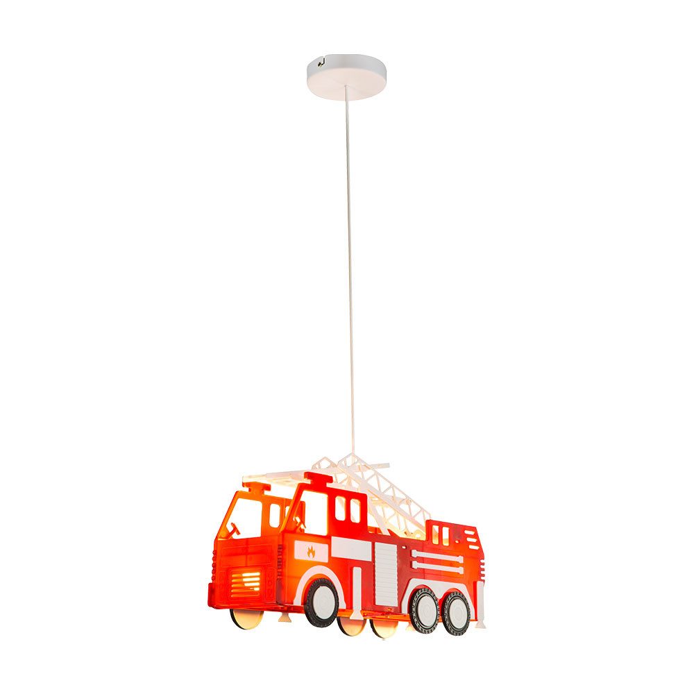 GLOBO LIGHTING Hängeleuchte, LED Pendel Lampe RGB Fernbedienung Feuerwehr Auto Kinder Spiel