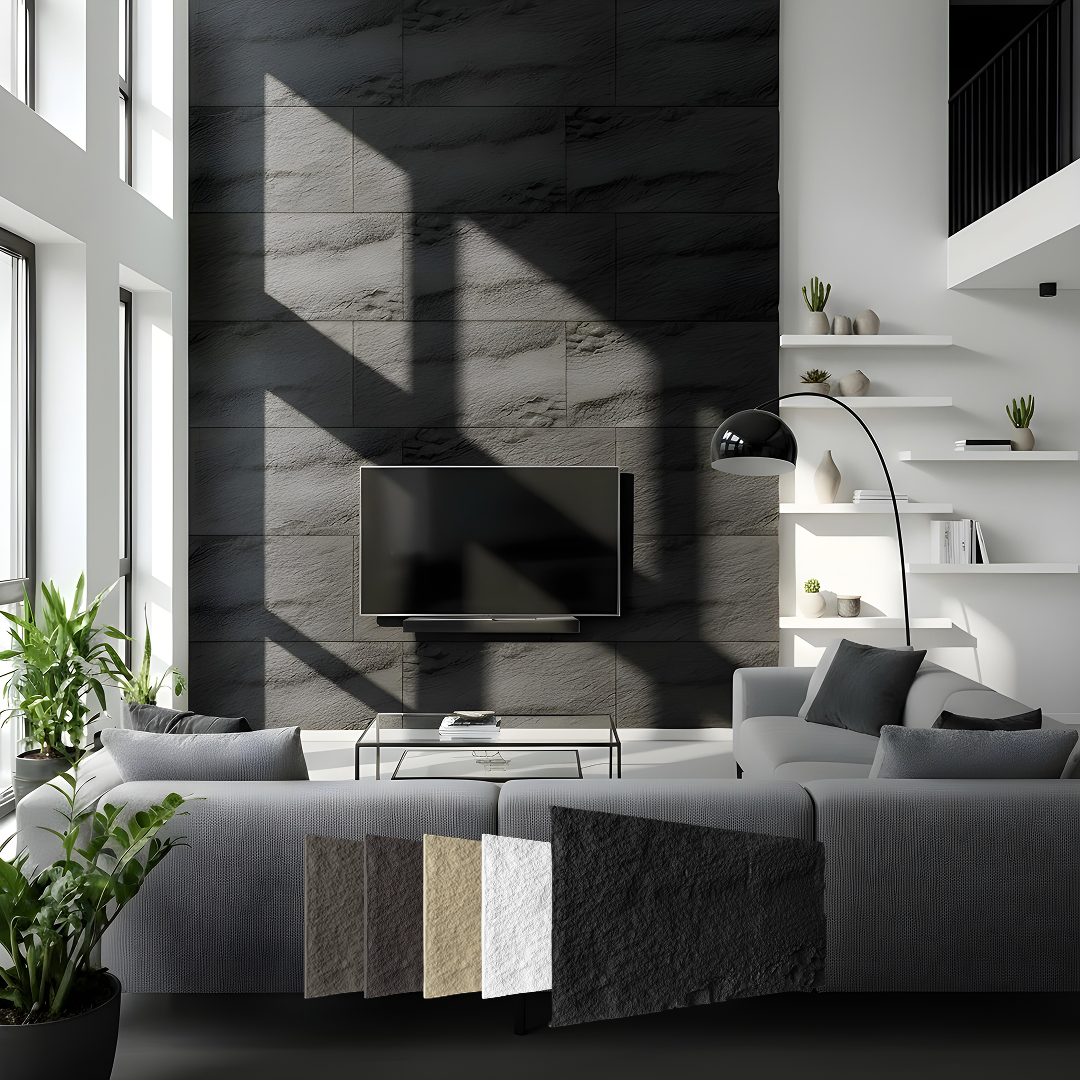 Hexim Wandpaneel, (Steinoptik Felsen Platten 120x60cm PU Wandverkleidung 0,73qm 3D Paneele Bruchstein Stone Dekor Wandpaneele Wanddeko Steinplatte Felswand Wohnzimmer Innenwand grau (A002-04 Grey)