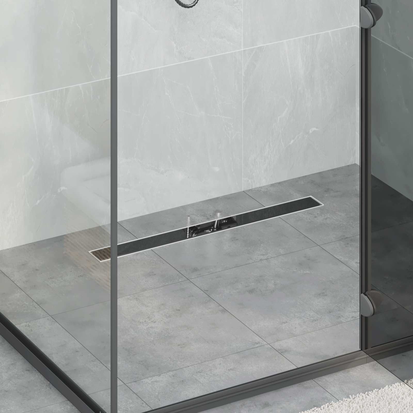 vidaXL Duschrinne Duschabfluss mit Glasabdeckung Schwarz 80 cm Edelstahl 304, 1-St.