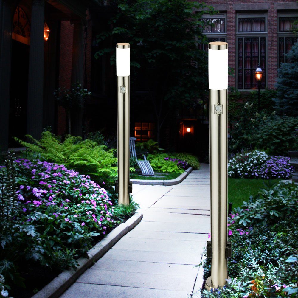 etc-shop LED Außen-Stehlampe, Warmweiß, Leuchte LED Stand Edelstahl Leuchtmittel Steh Außen Garten inklusive, Bewegungsmelder Lampe
