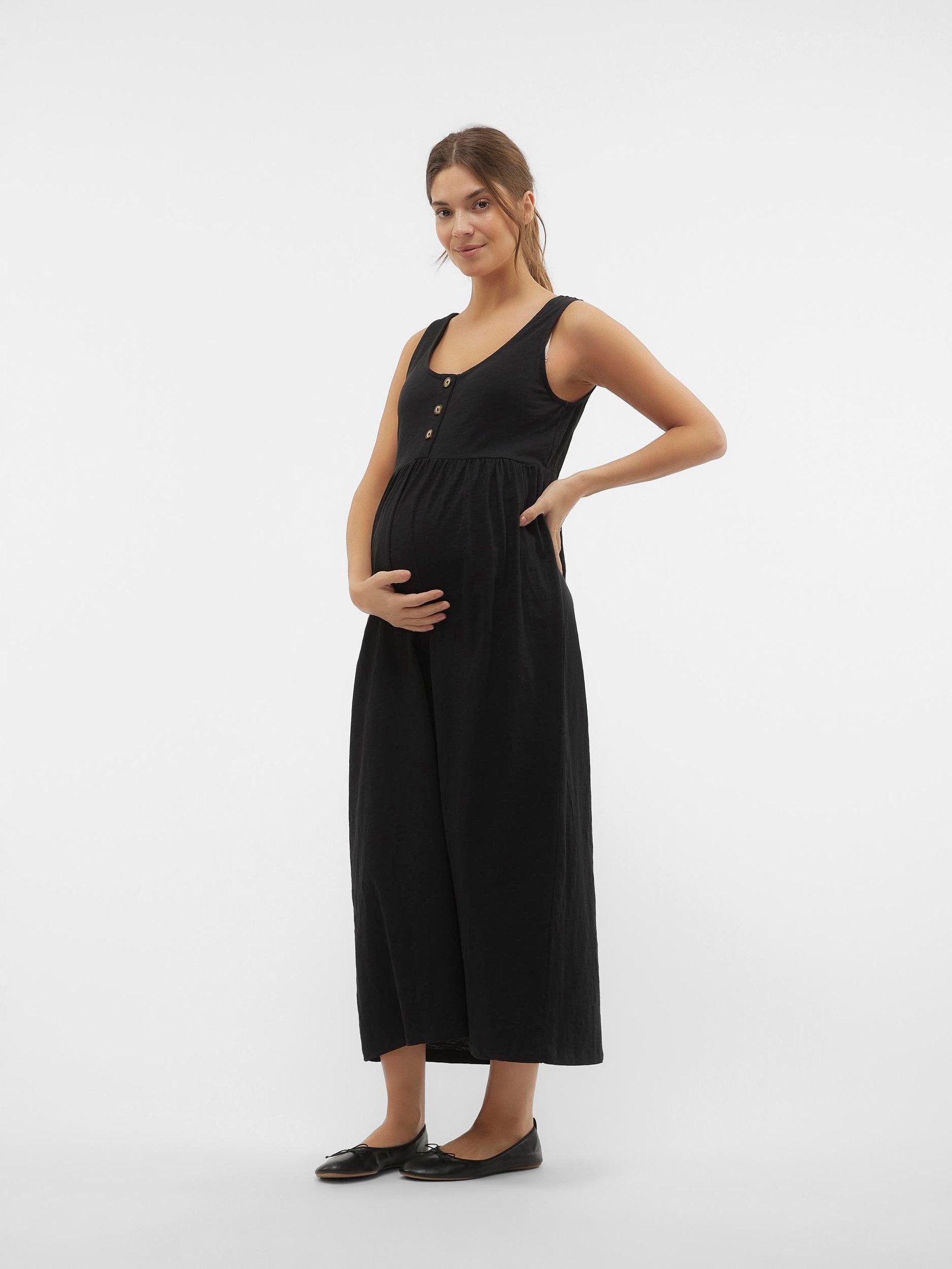 Mamalicious Shirtkleid Langes Maxi Umstandskleid mit U-Ausschnitt (lang) 7235 in Schwarz