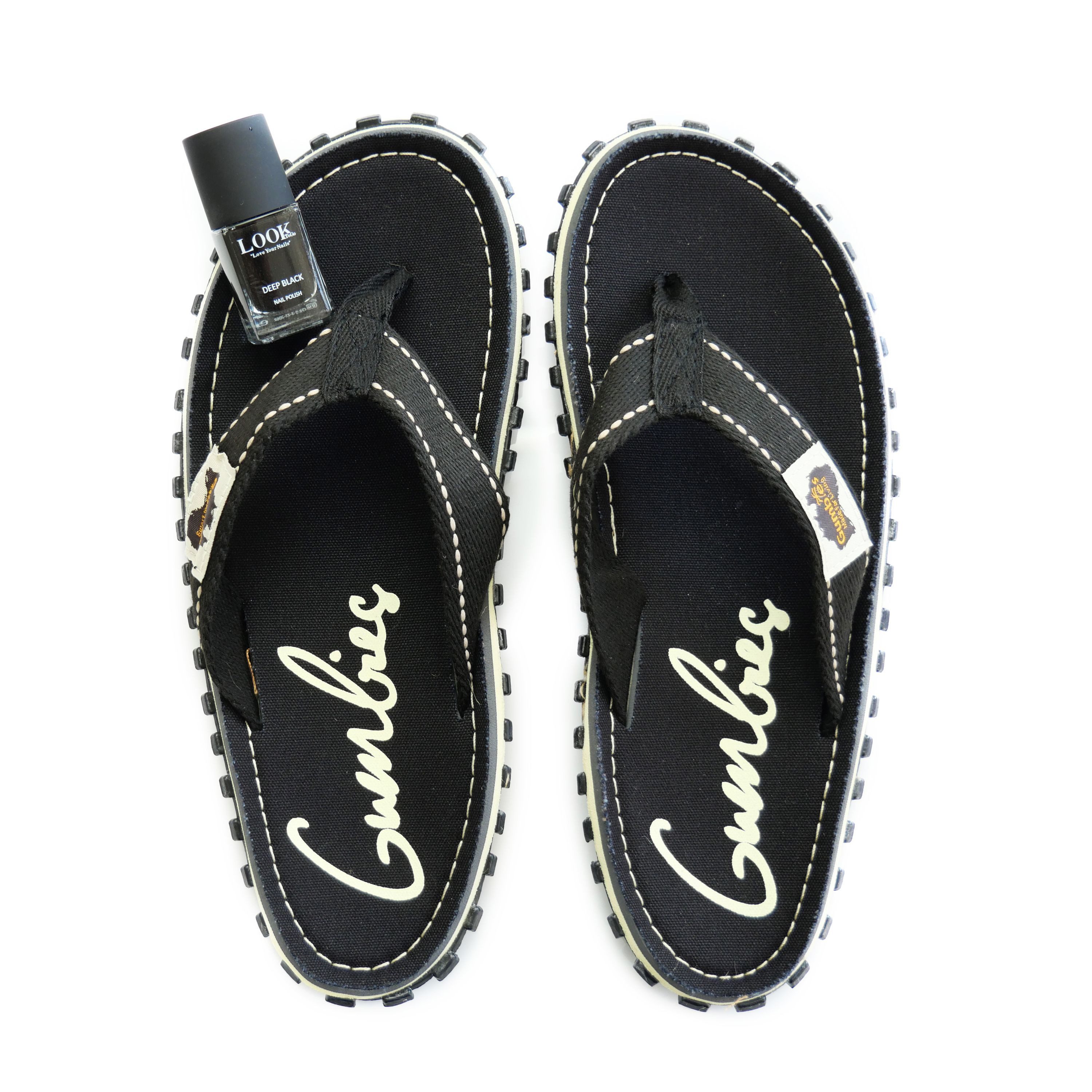Set - BLACK mit dem Nagellack Deep Black T-Strap-Zehentrenner