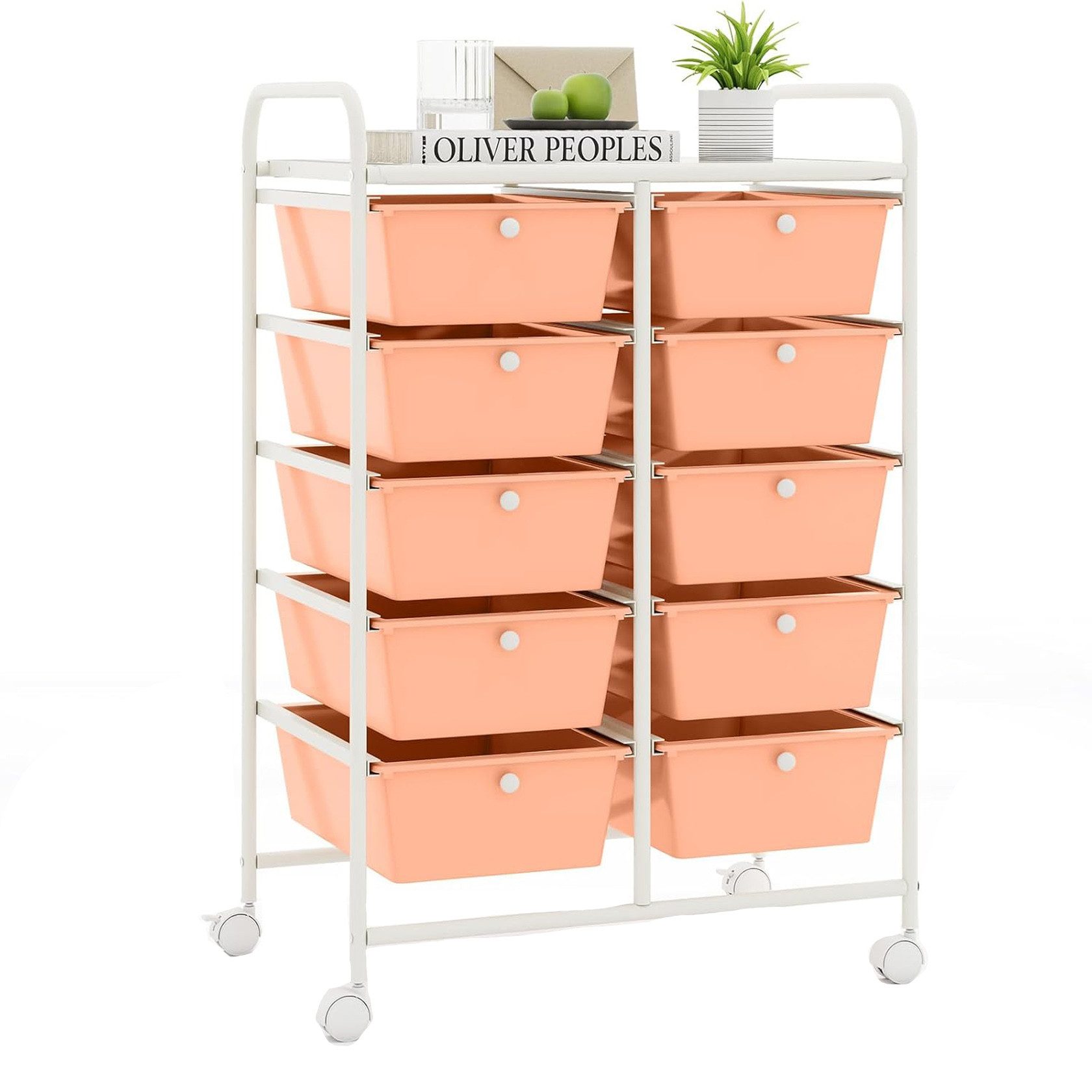 KOMFOTTEU Schuhregal Rollcontainer, mit 10 Schubladen stapelbar, 65,5 x 37 x 87 cm