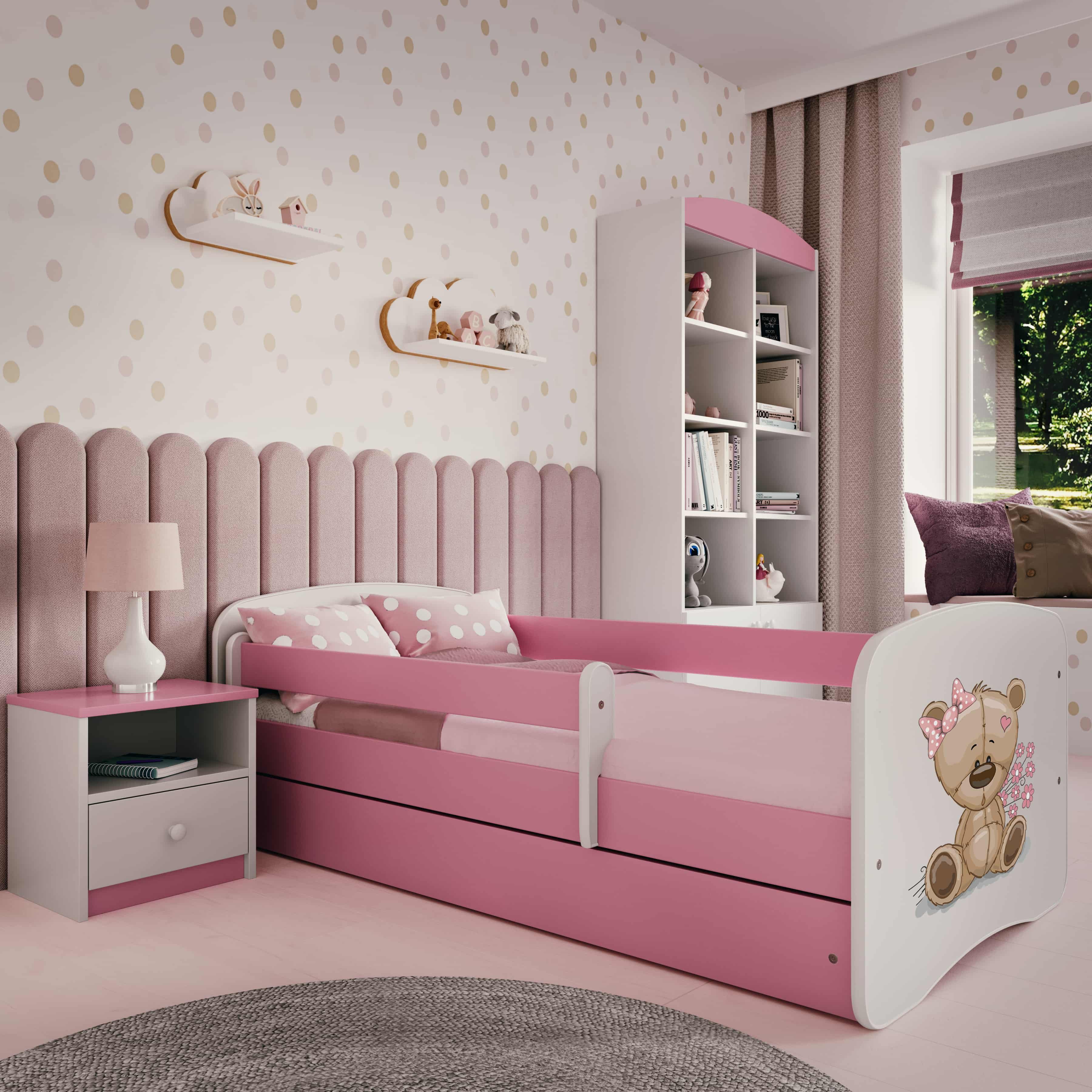 Raumhirsch Furniture Kinderbett 70x140, 80x160, 80x180 cm - Komplettset mit Matratze & Schublade (Bett für Mädchen, Einzelbett Kinder 2–12, mit Rausfallschutz & Lattenrost), verschiedene Farben & Designs