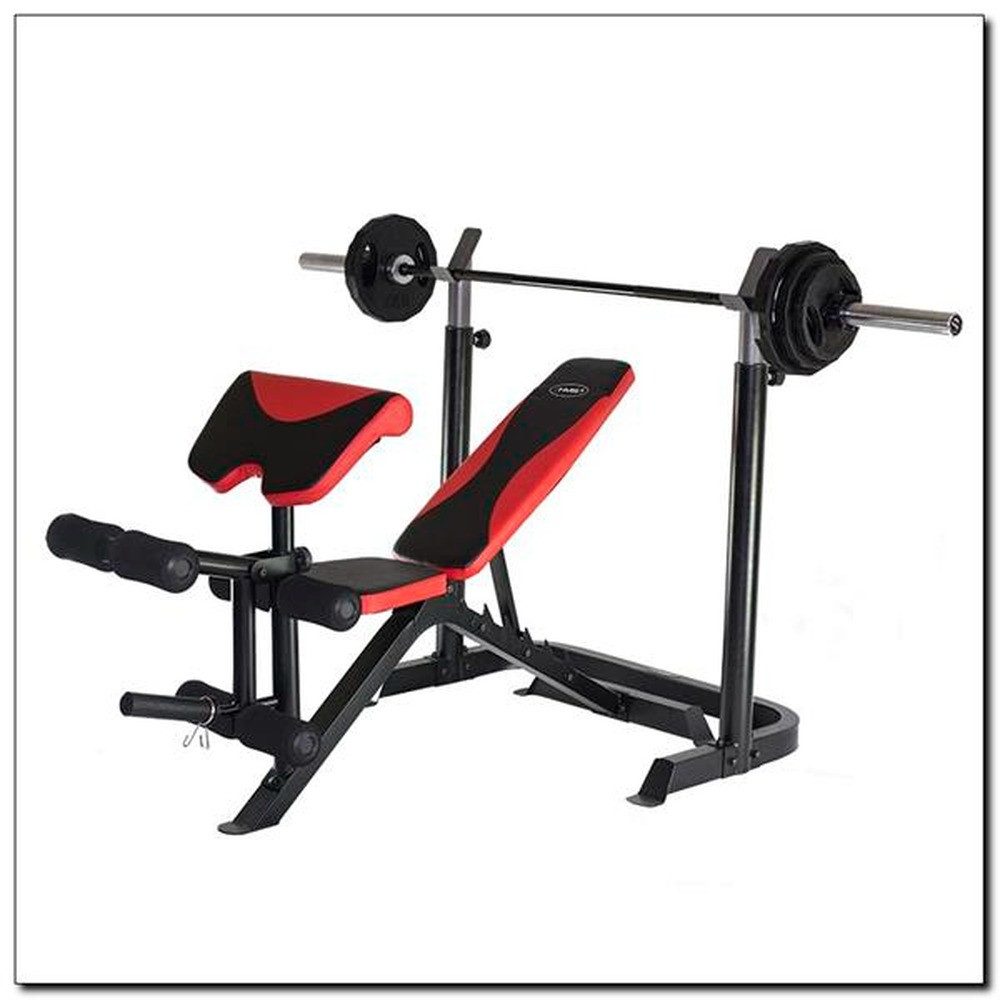 HMS Hantelbank Trainingsbank 2-in-1 Langhantel, (Spar-Set, 6-stufigen Verstellung), Bankdrücken, Bizepscurls, Beincurls und viele weitere Übungen