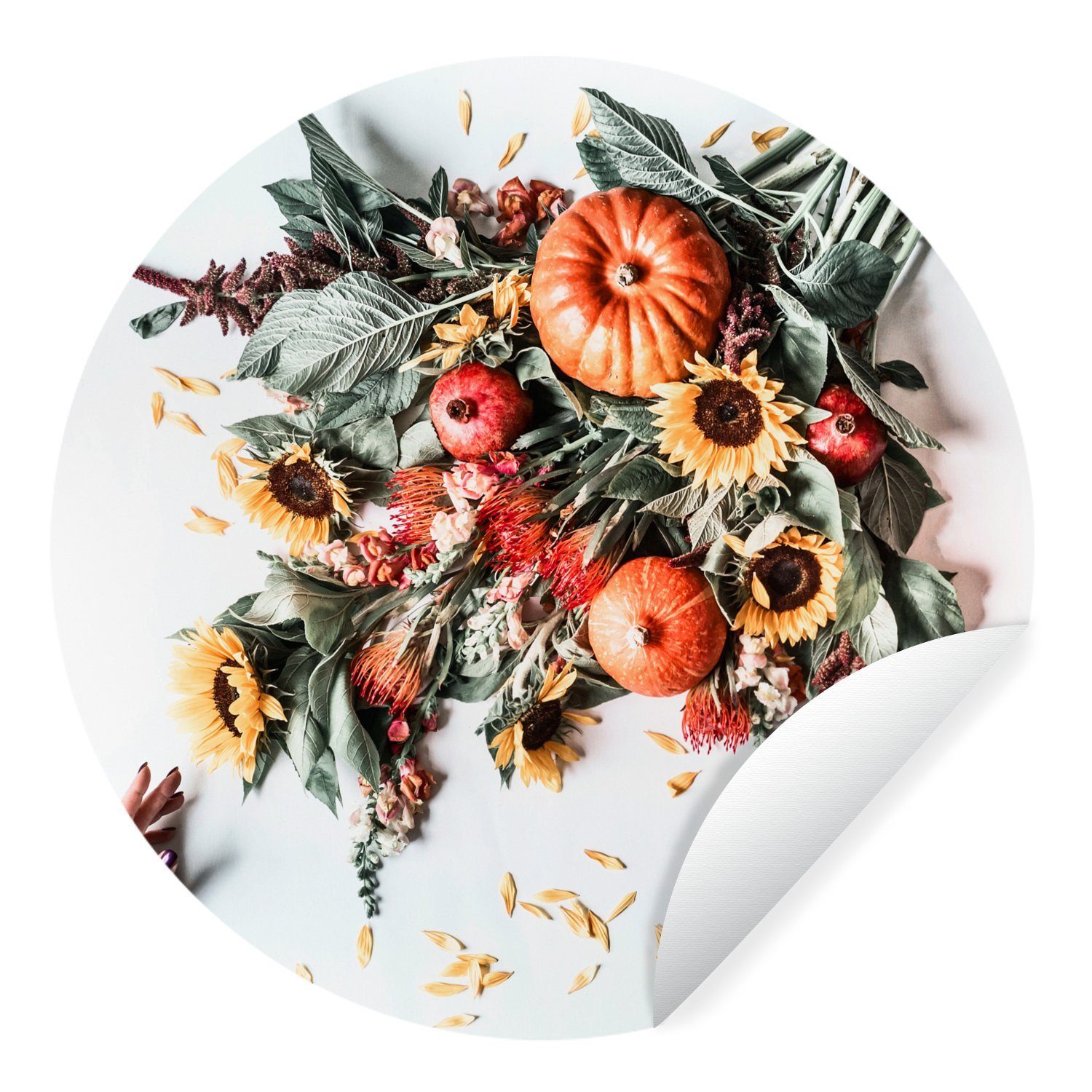 MuchoWow Wandsticker Blumen - Herbst - Blumenstrauß (1 St), Tapetenkreis für Kinderzimmer, Tapetenaufkleber, Rund, Wohnzimmer