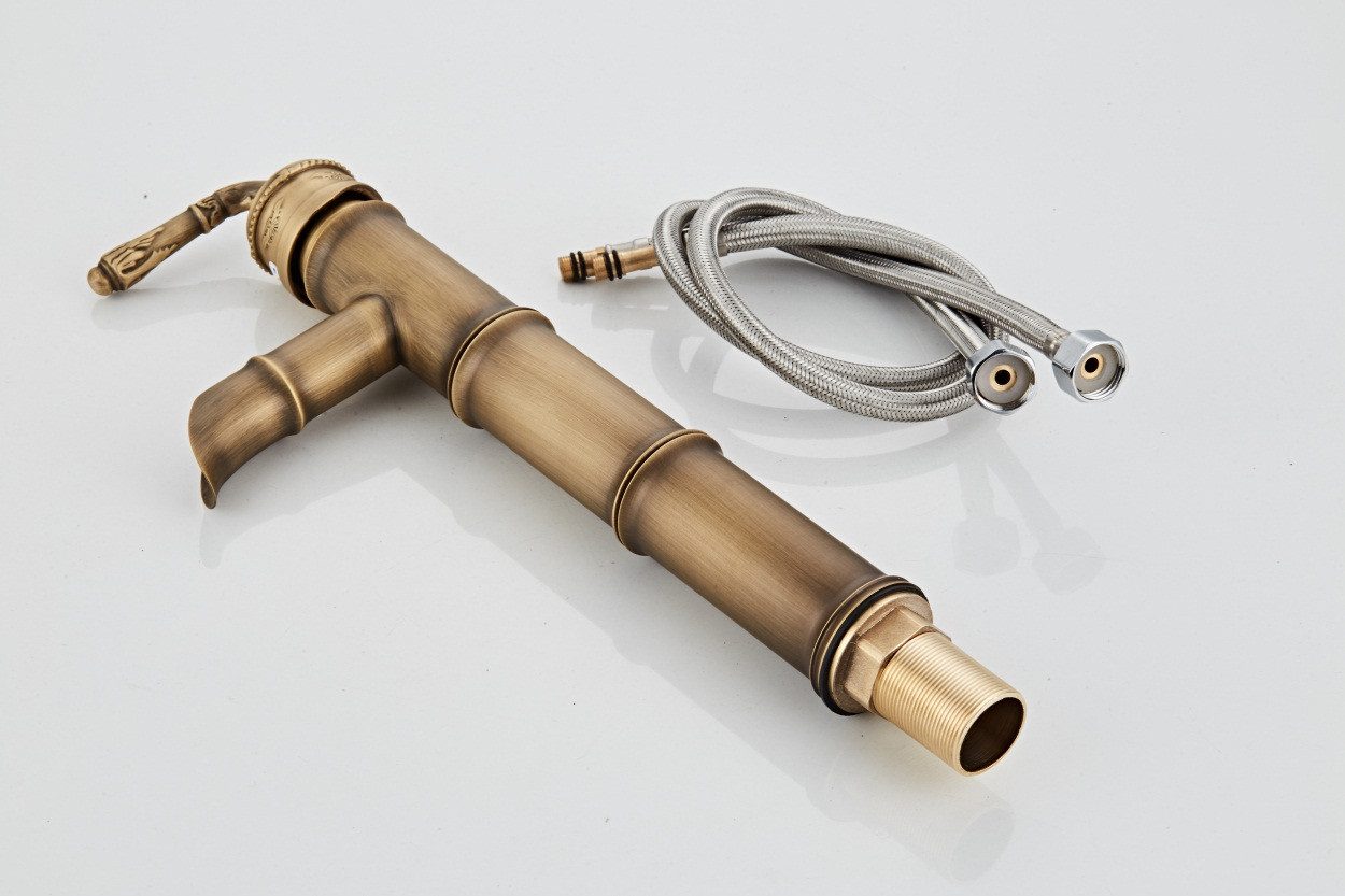 Kinaree Badarmatur Retro Wasserhahn BAMBUS II Messing, Wasserhahn Badezimmer