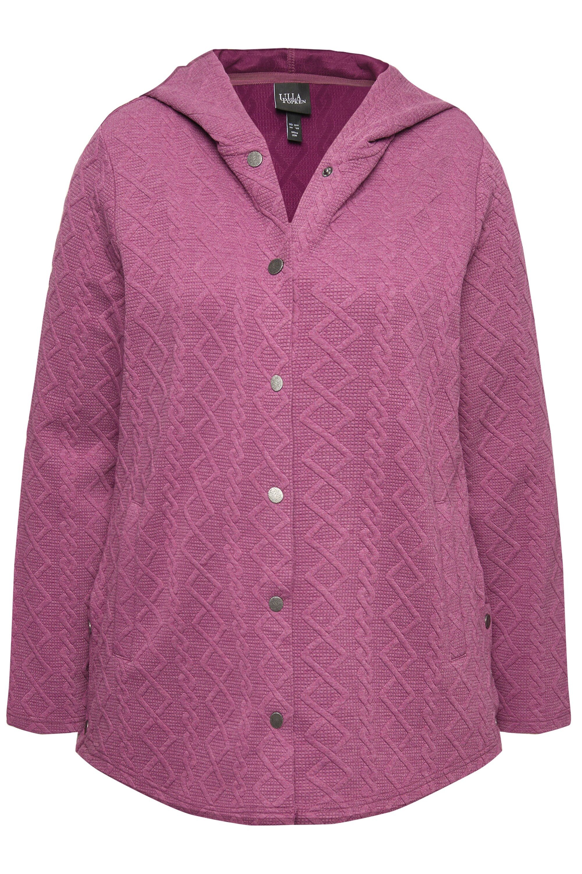 Ulla Popken Sweatjacke Hoodie-Jacke Zopfmuster Druckknöpfe hinten länger günstig online kaufen