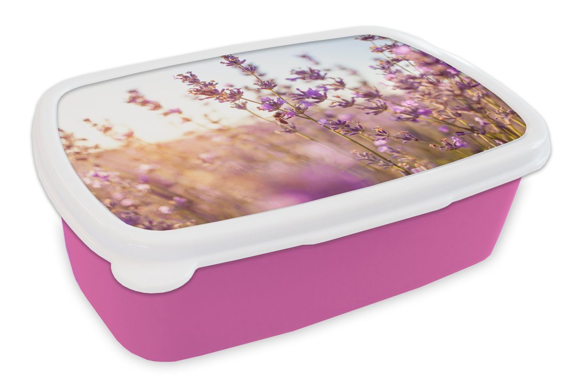 MuchoWow Lunchbox Lavendel - Nahaufnahme - Sonne - Blumen - Lila, Kunststoff, (2-tlg), Brotbox für Erwachsene, Brotdose Kinder, Snackbox, Mädchen, Kunststoff rosa | Lunchboxen