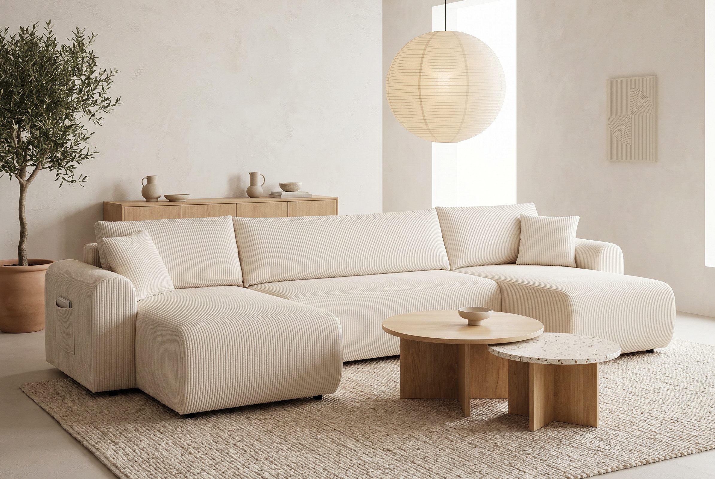 OTTO home Wohnlandschaft JONAA, U-Form, 311 cm - OTTO. Verlässliche Qualität., Schlaffunktion 133/270cm, Bettkasten, Cord, Struktur, Unser Tiefpreis