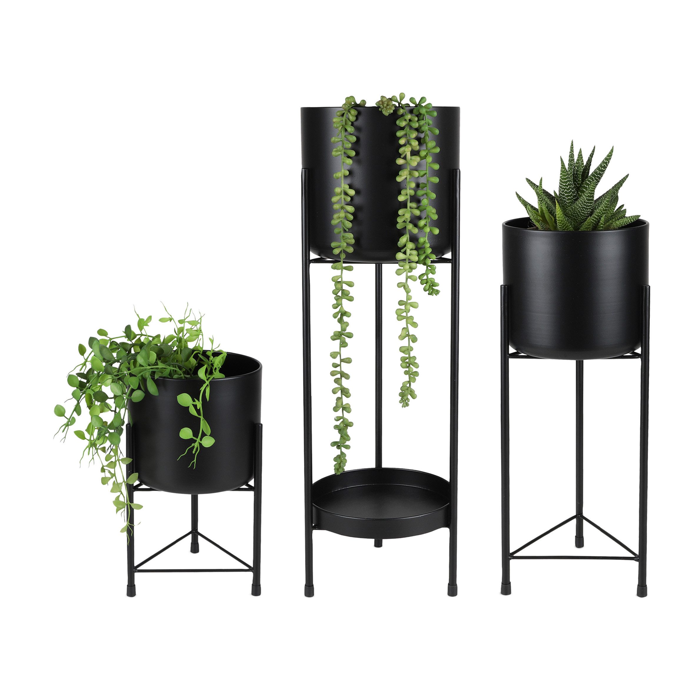 Blumenständer Metall Pflanzenständer schwarz 3er Set