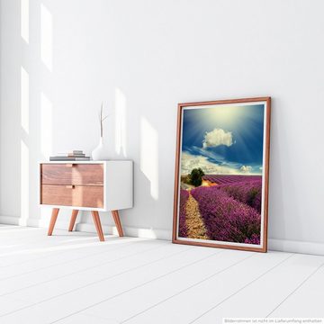 Sinus Art Poster 90x60cm Poster Blühendes Lavendelfeld in der Sonne