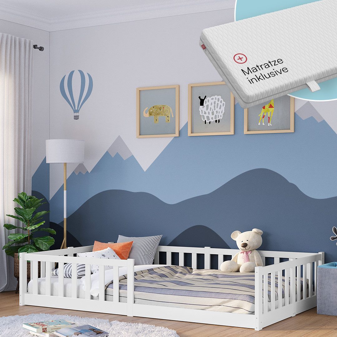 Bellabino Kinderbett Vere mit Rausfallschutz und Lattenrost (weiß mit Matra günstig online kaufen