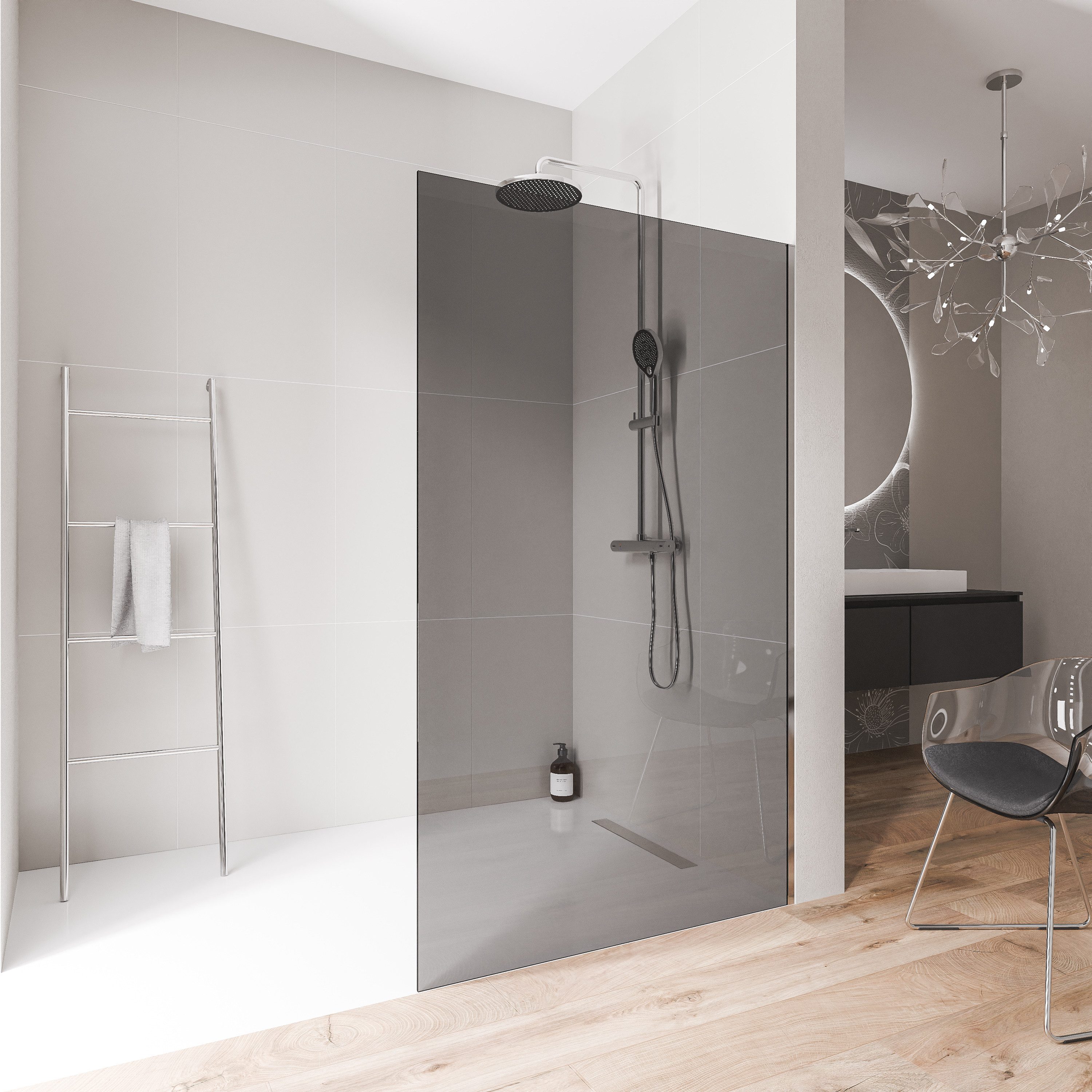 Bernstein Walk-in-Dusche EX102, Einscheibensicherheitsglas (ESG), (1 tlg., Ohne Bodenprofil), Graues Glas, 10 mm, Ohne Bodenprofil, Profil Chrom