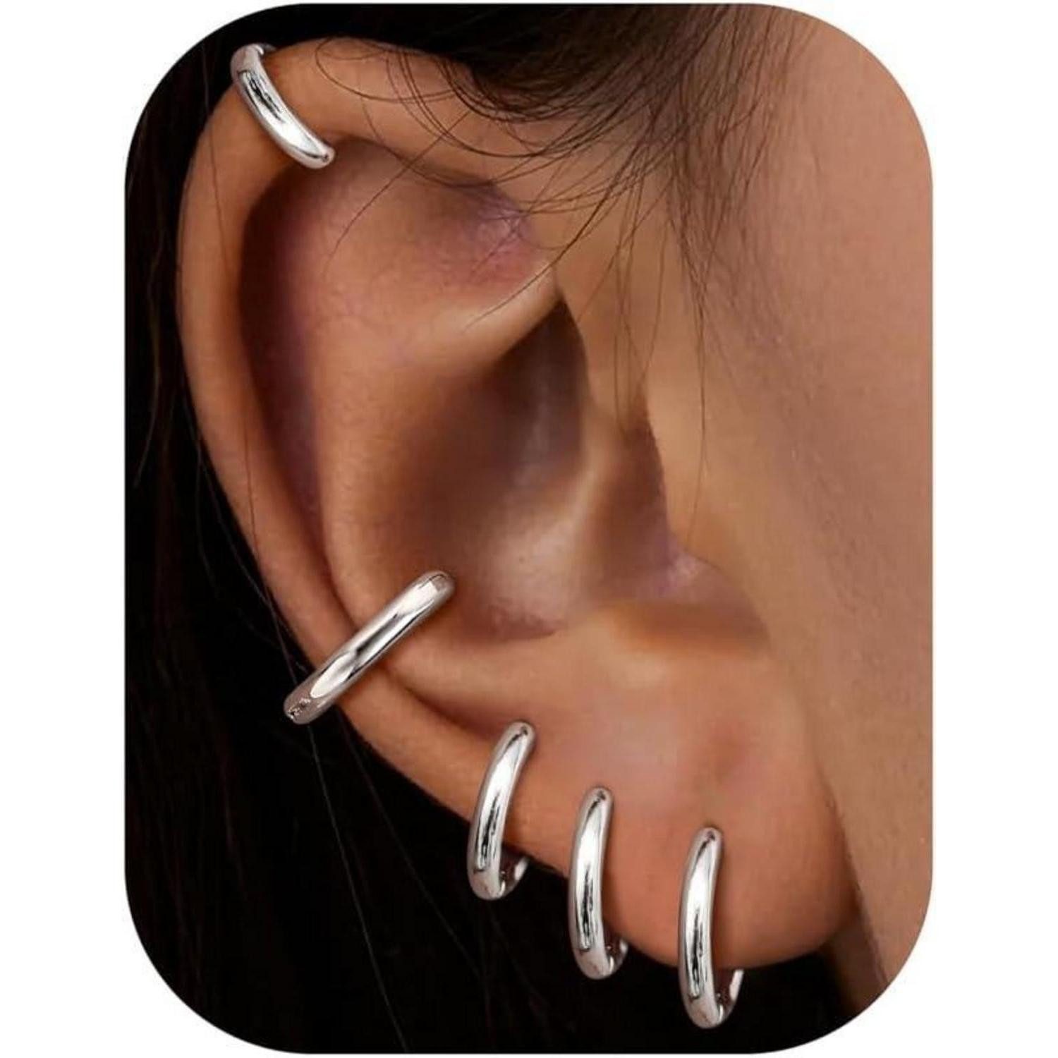 Krfy Creolen-Set Kleine Creolen Ohrringe Chirurgenstahl Schwarz Helix Set 6/7/8/9/10MM