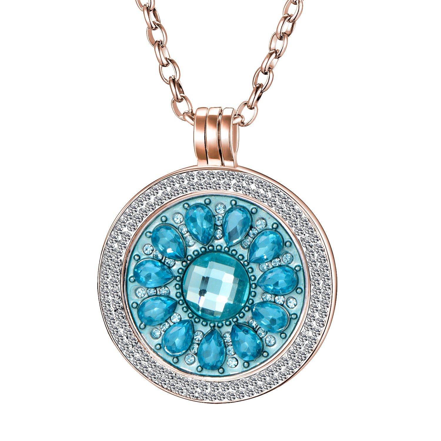 MORELLA Kette mit Anhänger Coinkette Halskette roségold 70 cm für 33 mm Coins (2-tlg), Zirkoniakette inkl. austauschbarem Coin, roségold, im Samtbeutel mehr