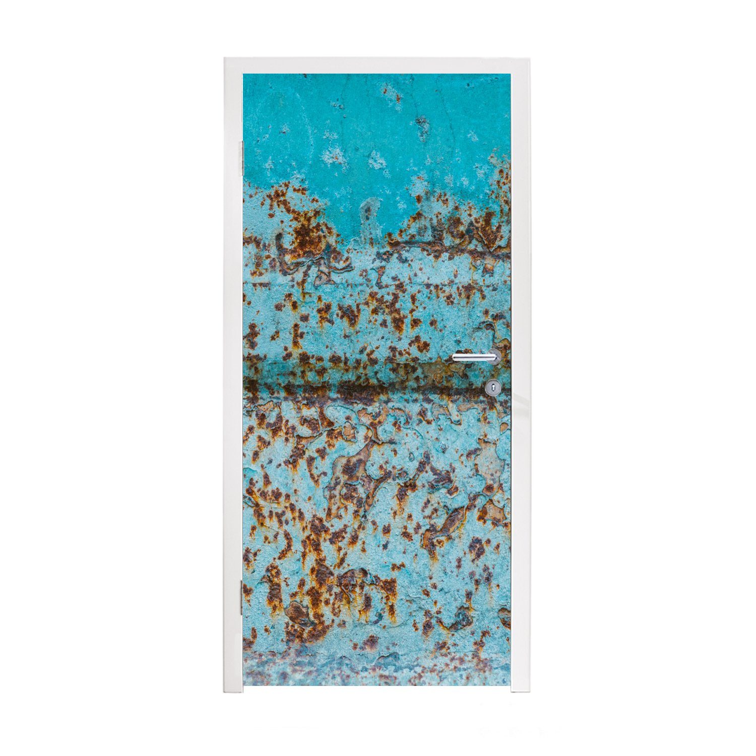 MuchoWow Türtapete Rost - Blau - Metall, Matt, bedruckt, (1 St), Fototapete für Tür, Türaufkleber, 75x205 cm