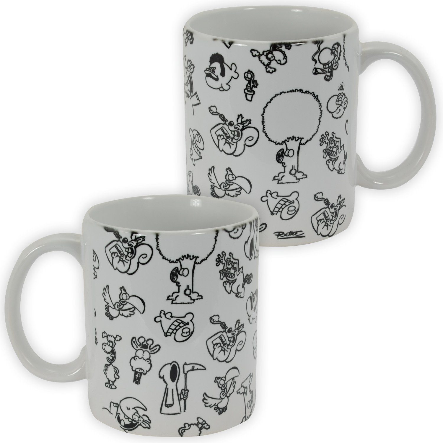 United Labels® Tasse Ralph Ruthe Kaffeetasse - Allover Print Wimmel aus Keramik Weiß 320 ml, Keramik
