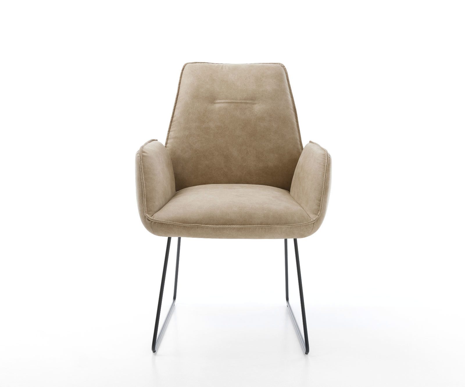 DELIFE Polsterstuhl Zoa-Flex, Kufengestell Schwarz Mikrofaser Beige Vintage Taschenfederkern