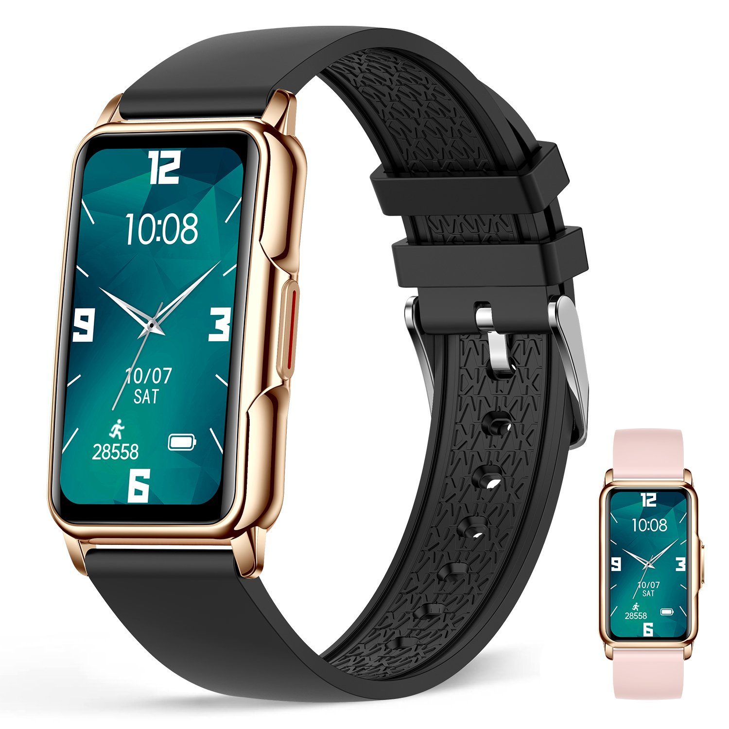 Haiaveng Damen Smartwatch Smartwatch (3,73 cm/1,47 Zoll, iOS und Android cm), Damen Smart Watch, Fitness Uhr, Fitness Tracker, Gesundheitsfunktionen Schwarz + Rosa
