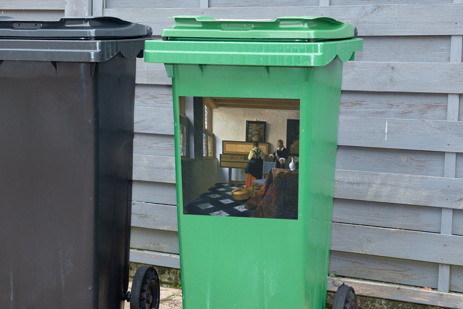 Die Mülltonne, MuchoWow Vermeer Abfalbehälter St), Musikstunde - Wandsticker Container, Mülleimer-aufkleber, (1 Sticker, Johannes