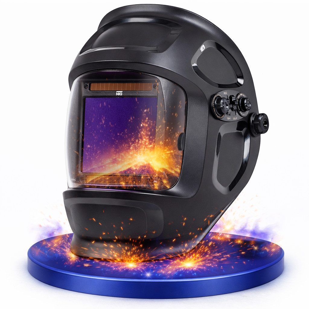 NTG Nutzfahrzeug Technik GmbH Schweißhelm Automatik 4 Sensoren DIN 5–13 Schweißmaske Schleifen Schweißschild, extra großes Sichtfeld + 4 High-Speed-Sensoren Abdunkelung