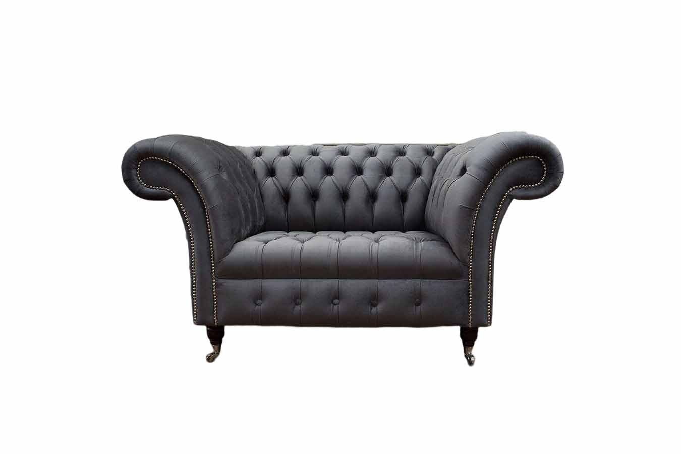 JVmoebel Sofa Graue Chesterfield Design Stoff Couch Sessel 1.5 Sitz Polster, Made In Europe