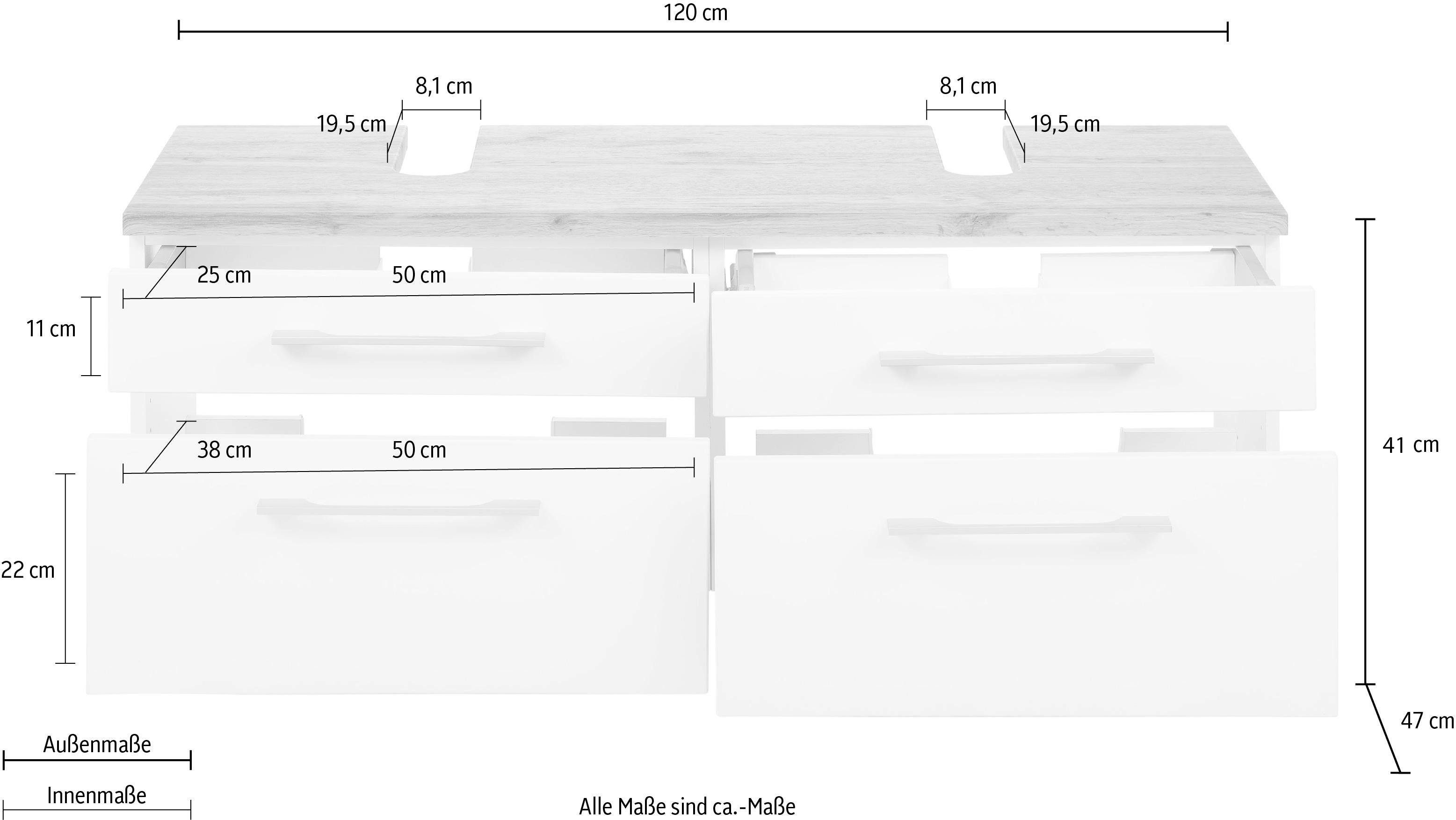 120 cm MÖBEL Breite Davos HELD grau/graphit Waschbeckenunterschrank