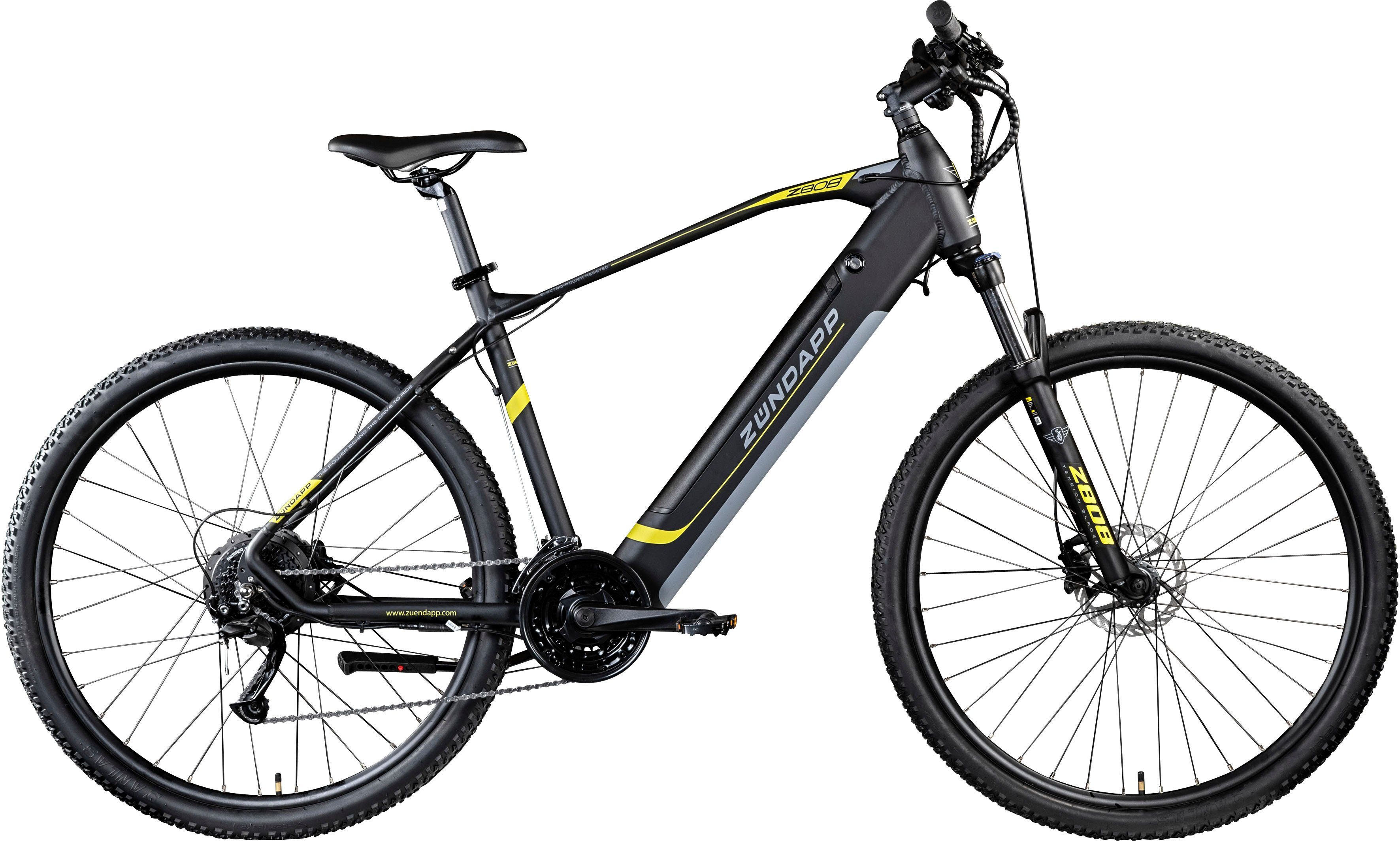 Zündapp E-Bike Z808, 24 Gang, Kettenschaltung, Heckmotor, 504 Wh Akku, Pedelec, Elektrofahrrad für Damen u. Herren, MTB, Mountainbike