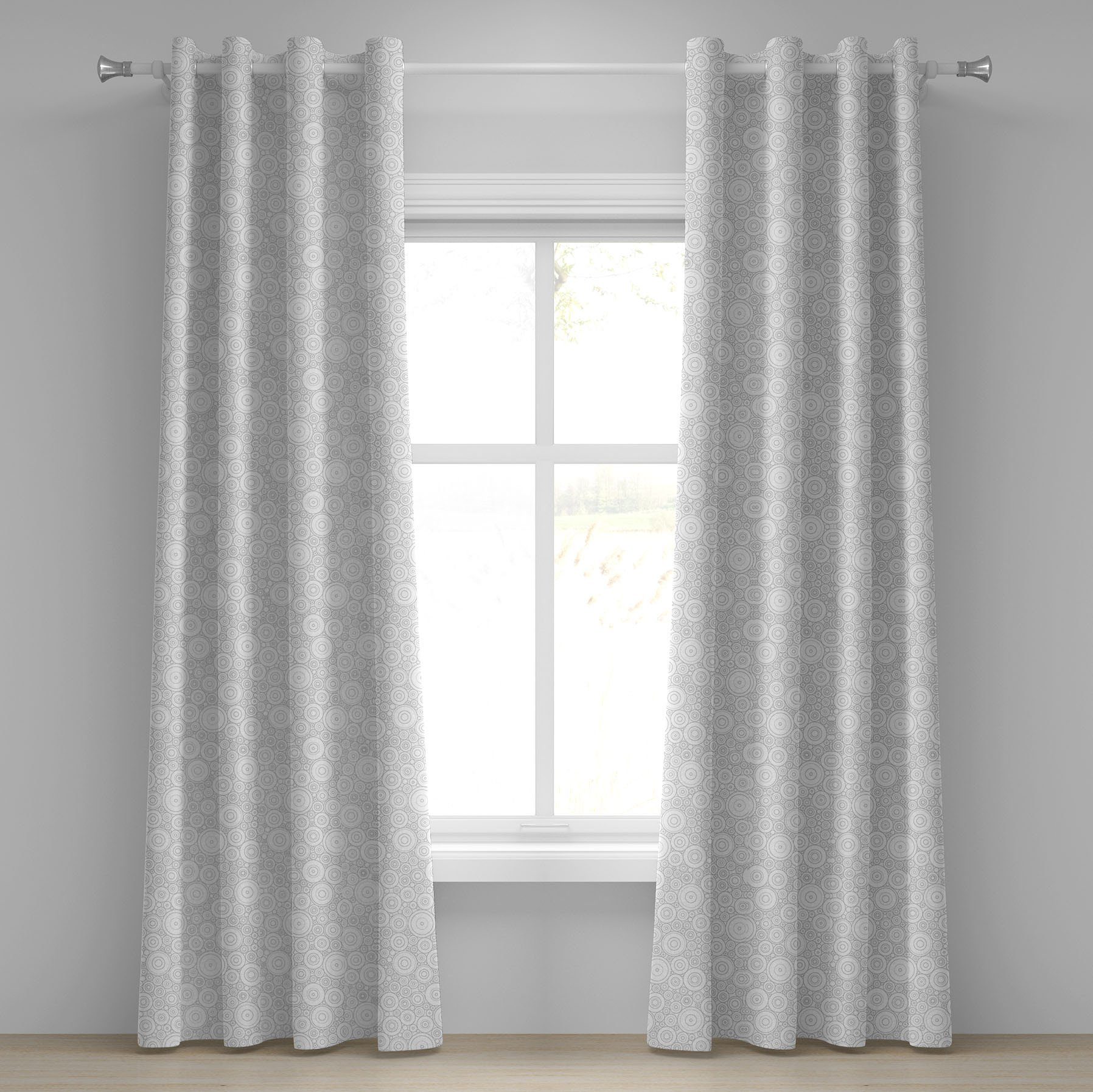 Grau Retro für Abakuhaus, Wohnzimmer, Dekorative Geometrische Schlafzimmer Kreise Gardine 2-Panel-Fenstervorhänge