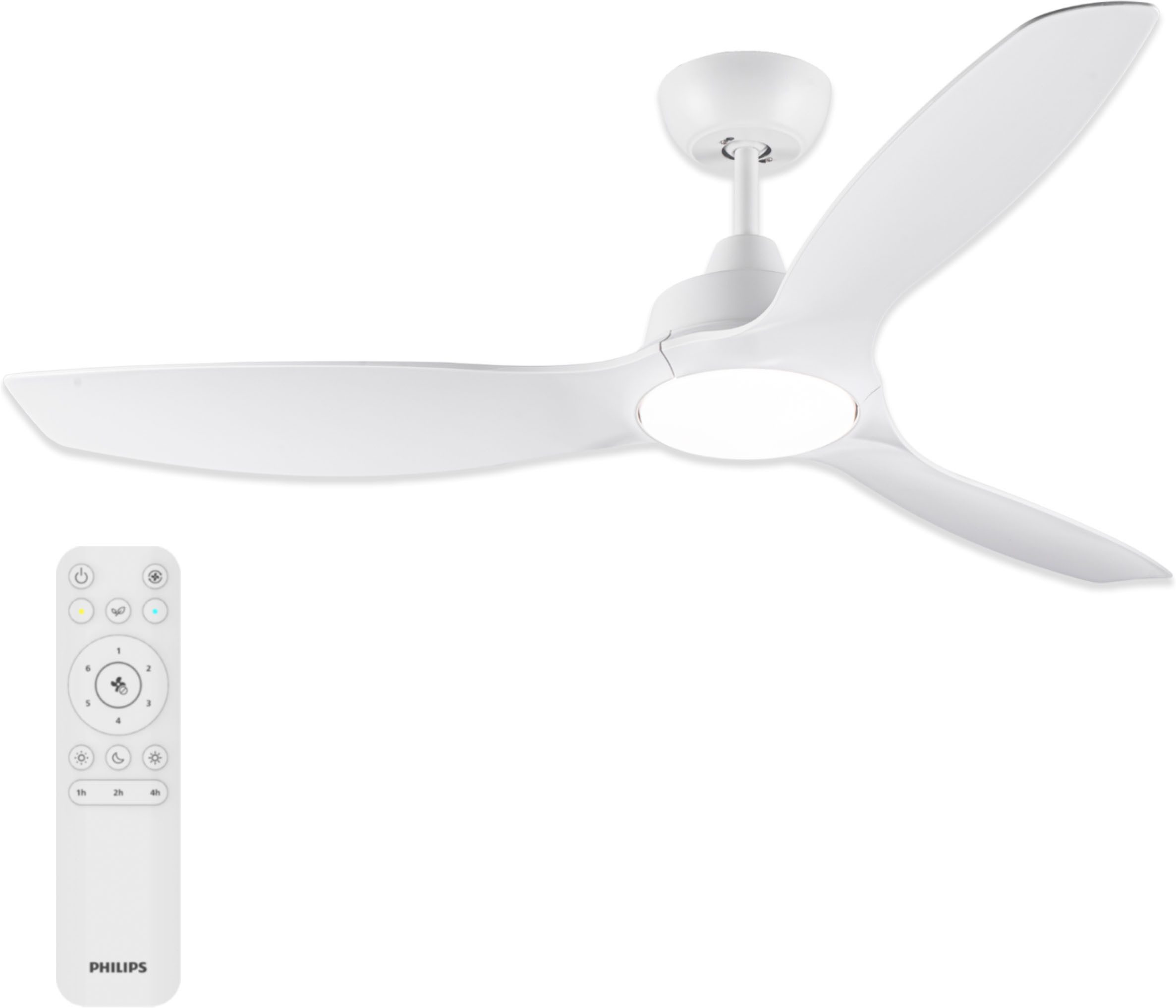 Philips LED Deckenleuchte Fixed 24W DC-Ventilator 30W, fixe Rotorblätter, ⌀ 106cm, weiß, CCT - über Fernbedienung, Dimmer, Dimmfunktion, Ein-/Ausschalter, Farbsteuerung, Fernbedienung, Infrarot inkl., Memoryfunktion, Ventilatorfunktion, dimmbar über Fernb
