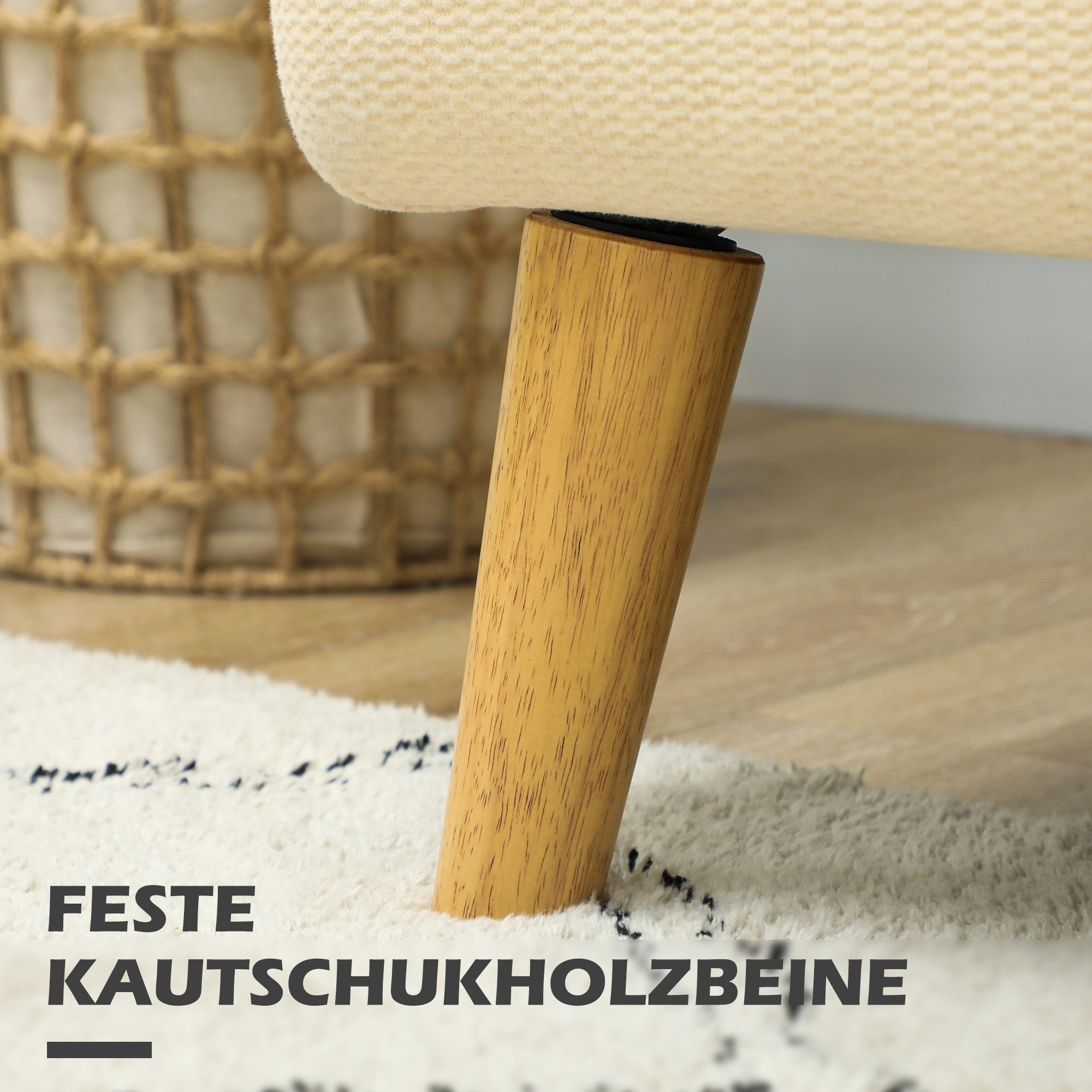 HOMCOM 2-Sitzer Sofa, Kleine Couch mit Samtoptik, Holzbeine, Küchensofa 1 Teile, für Wohnzimmer, Schlafzimmer, 130 x 74 x 79 cm, Cremeweiß