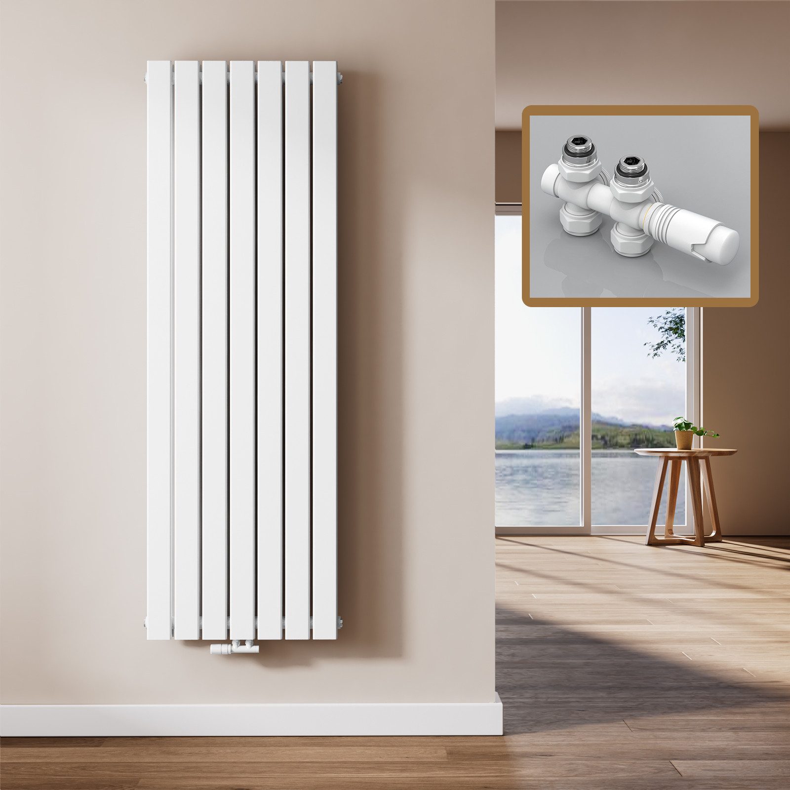 EMKE Heizkörper Flach Vertikal Doppellagig Design Paneelheizkörper Höhe: 160/180cm, 1691W für 16qm Raum Mittelanschluss Weiß