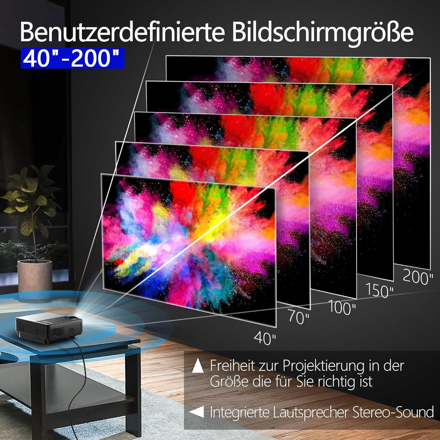 iOS-kompatibel Beamer WiFi/Bluetooth Heimkino px, tragbar FHD 1080 x 1920 staratlas Kurzdinstanzprojektor HDMI/USB/VGA) (10000:1,