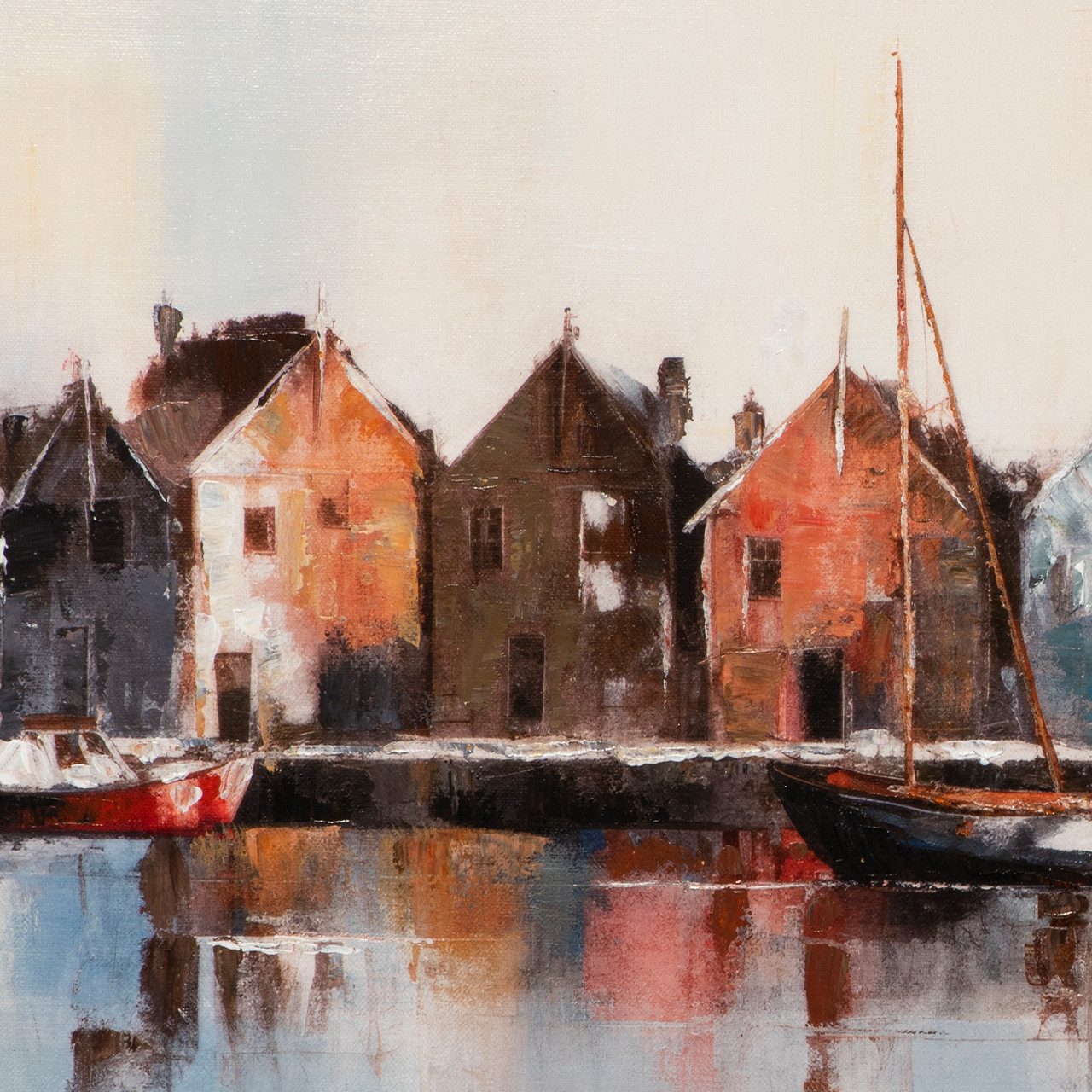 ArtUniverse Gemälde Lakeside Living 50x150 cm, Siedlung am Meer