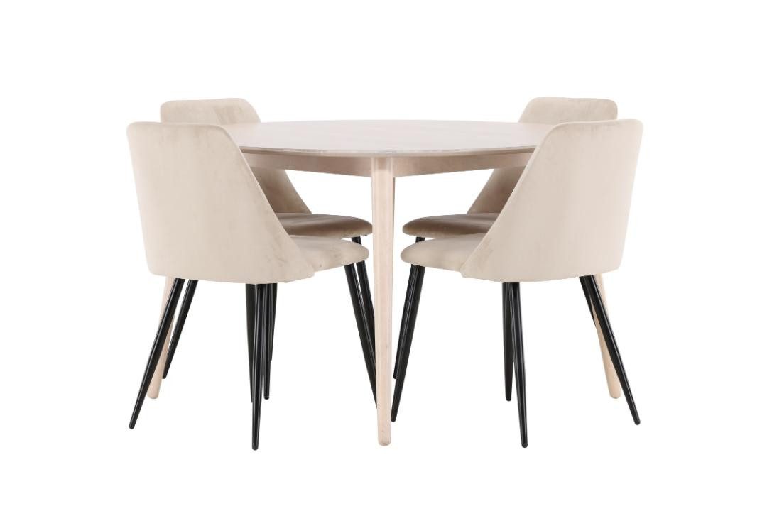 Venture Home Essgruppe Flora Essgruppe Tisch Ø120cm und 4 Stühle whitewas