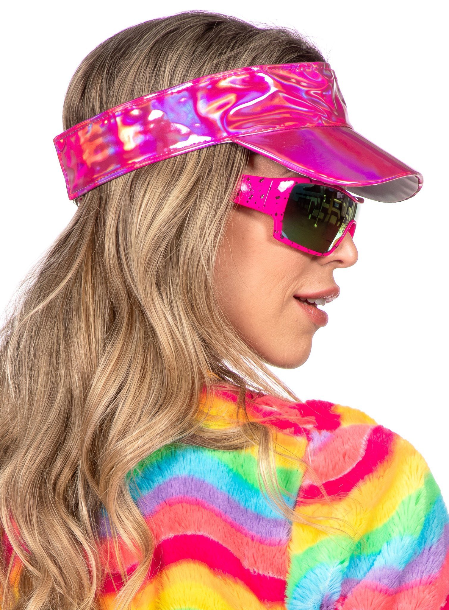 Metamorph Kostüm Sonnenblende Mütze pink, Stylischer Sonnenschutz für 80er Jahre Feten, Festivals und Fashion A