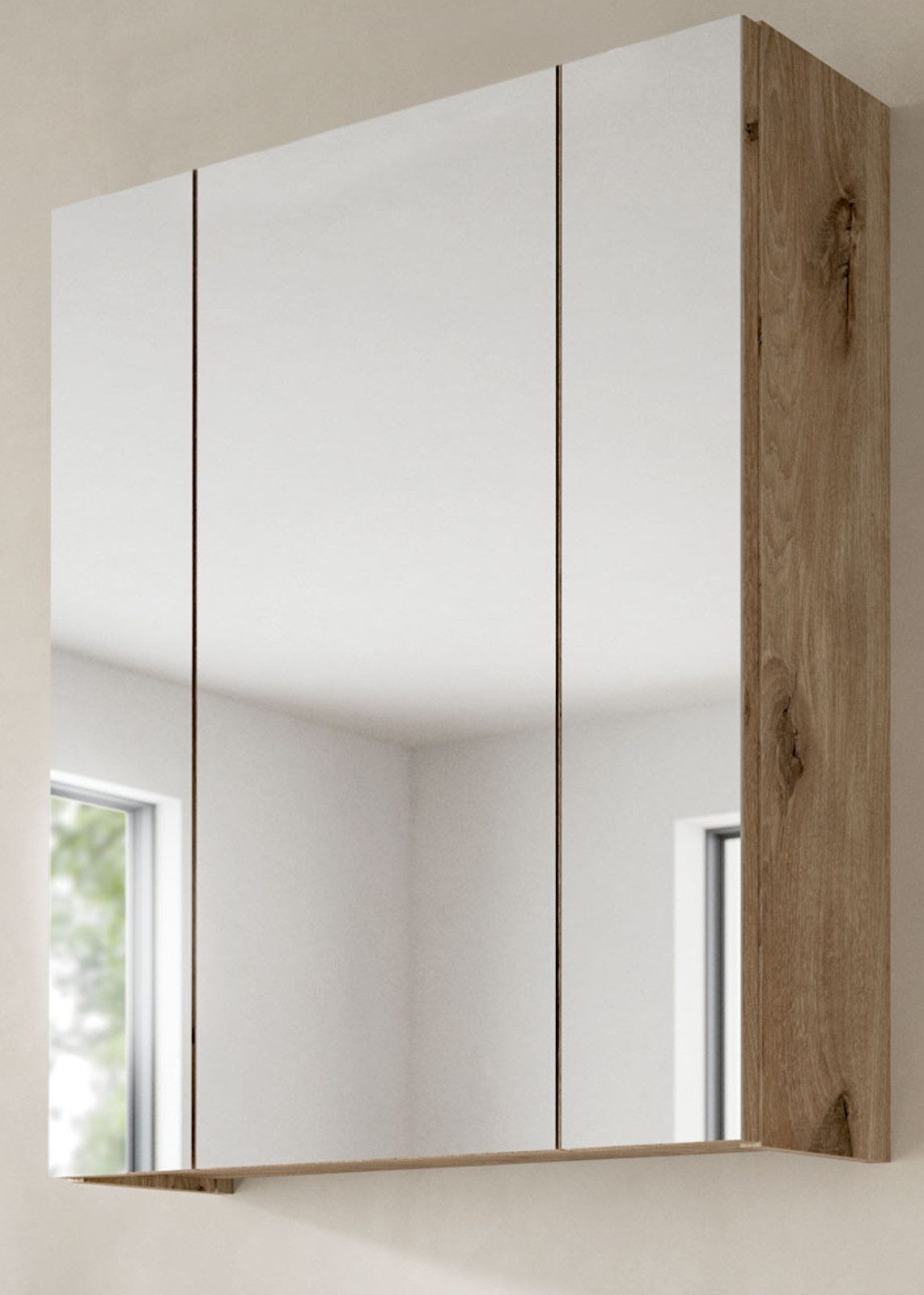 Inn.Furn Badezimmerspiegelschrank Cover (Badspiegel in Eiche, 3-türig/3D, 60 x 70 cm) mit 9 Fächern
