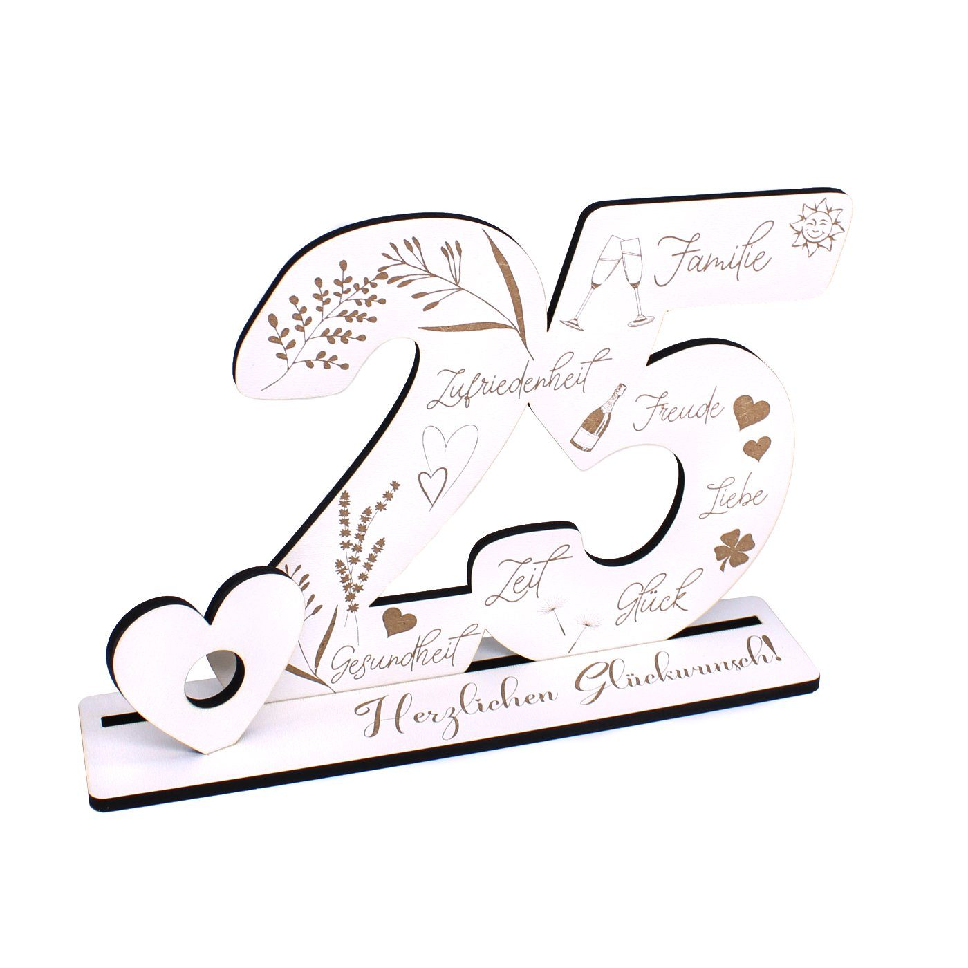 Dekolando Deko-Buchstaben Aufsteller Zahl 25 Geburtstag Herzlichen Glückwunsch Geldgeschenk (weiß, 3tlg), 17 x 24 cm