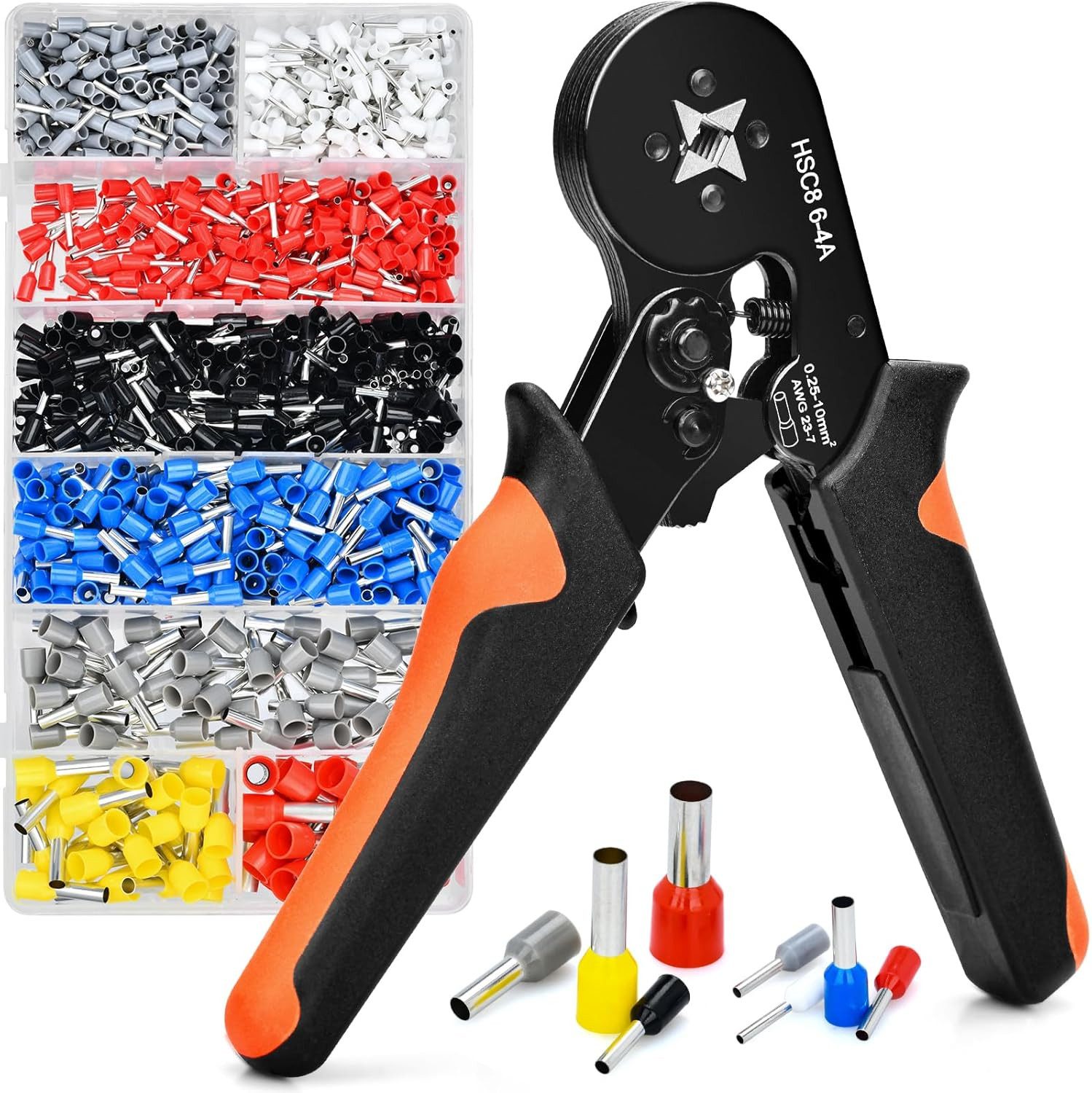 Crimpzange Crimpzangen Set, für 0,5-10mm² Isolierte mit 1200 Stück Kabelschuhen