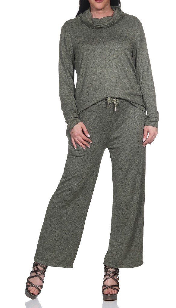 Wollpullover Damen Wolle Hose Strickanzug Strickset Pullover Rundhals Hose M.361