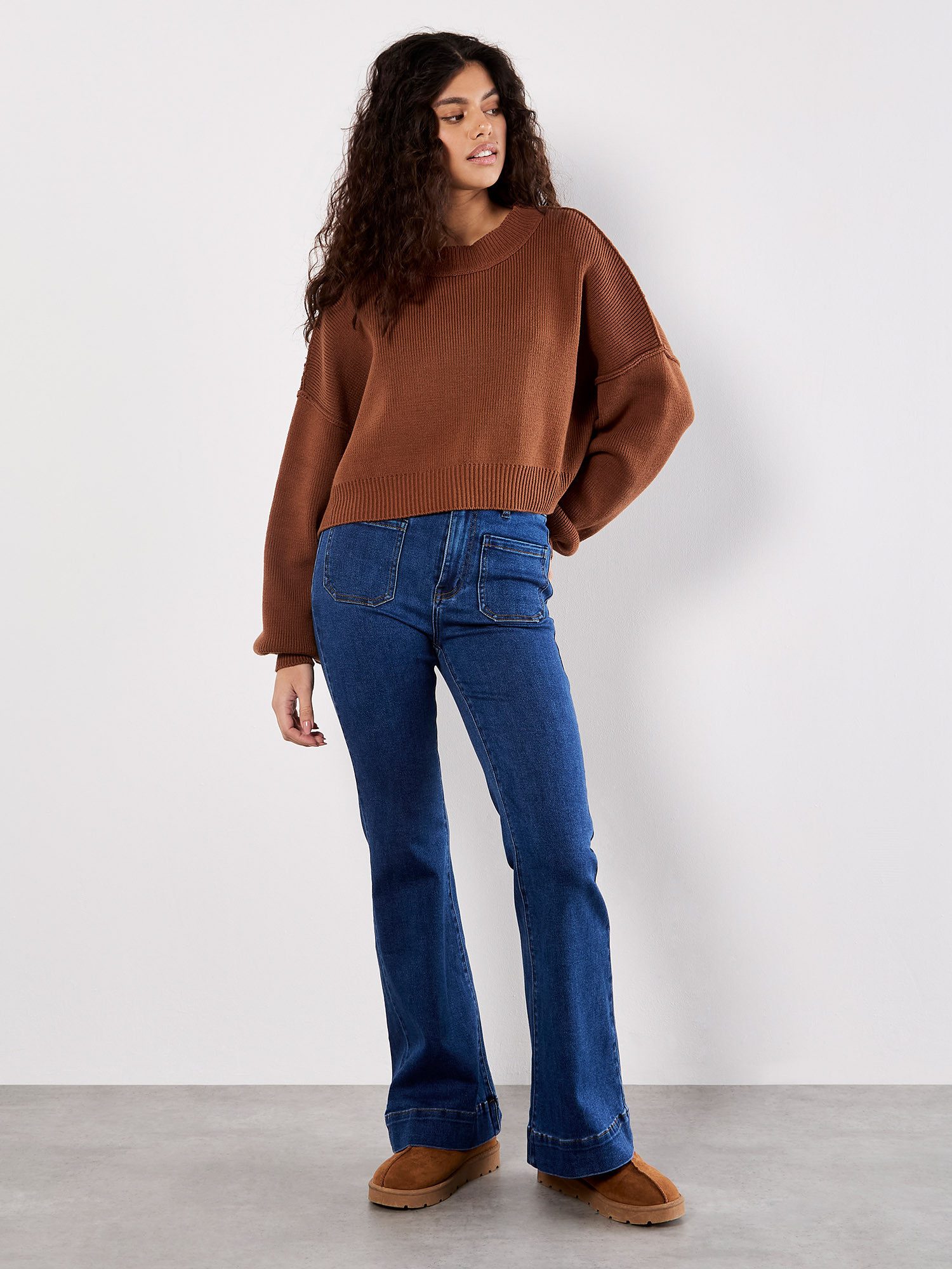 Apricot Strickpullover Kurzpullover mit breiten Strickbündchen günstig online kaufen