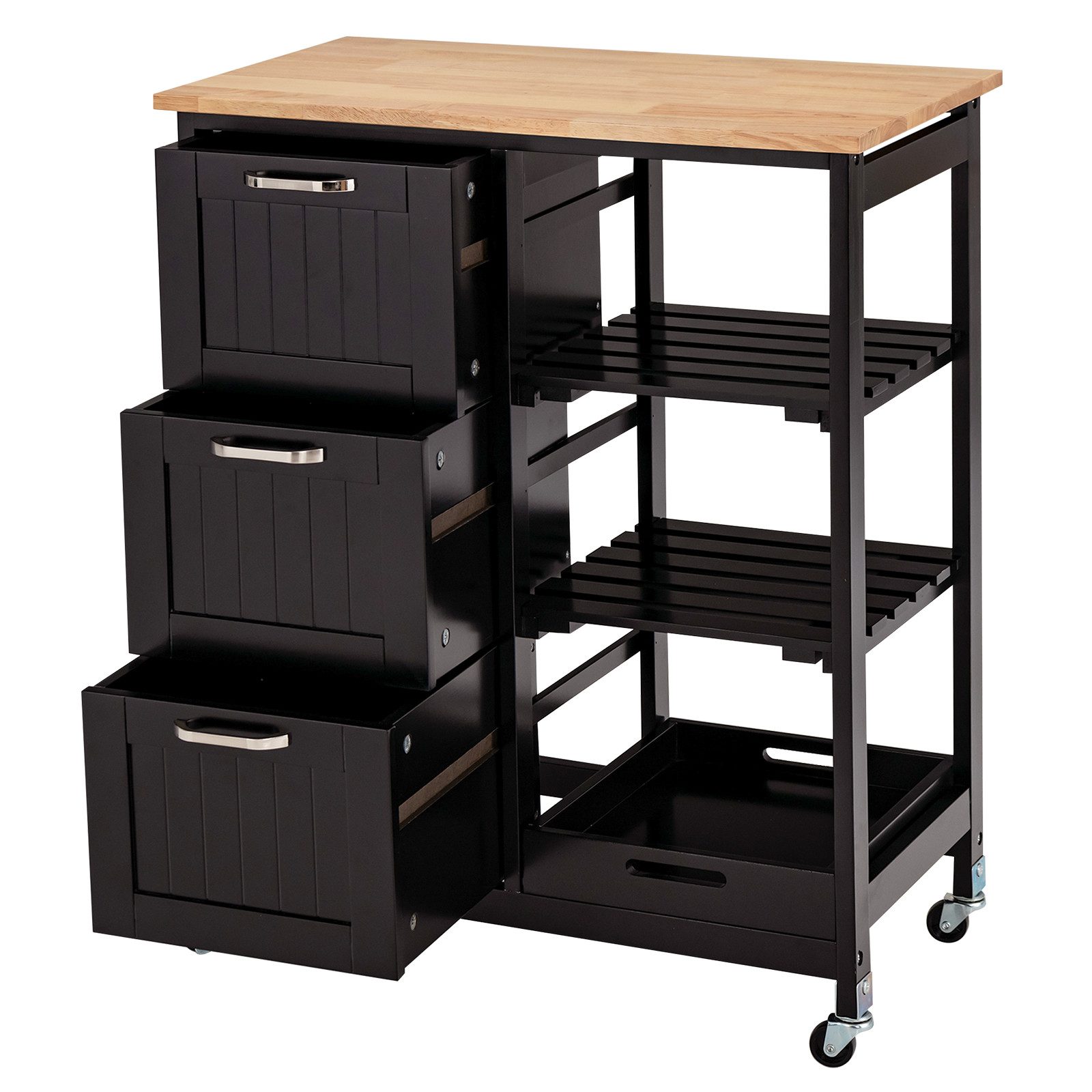 COSTWAY Küchenwagen, mit Tablett, 3 Schubladen, rollbar, 67x37x82,5cm günstig online kaufen