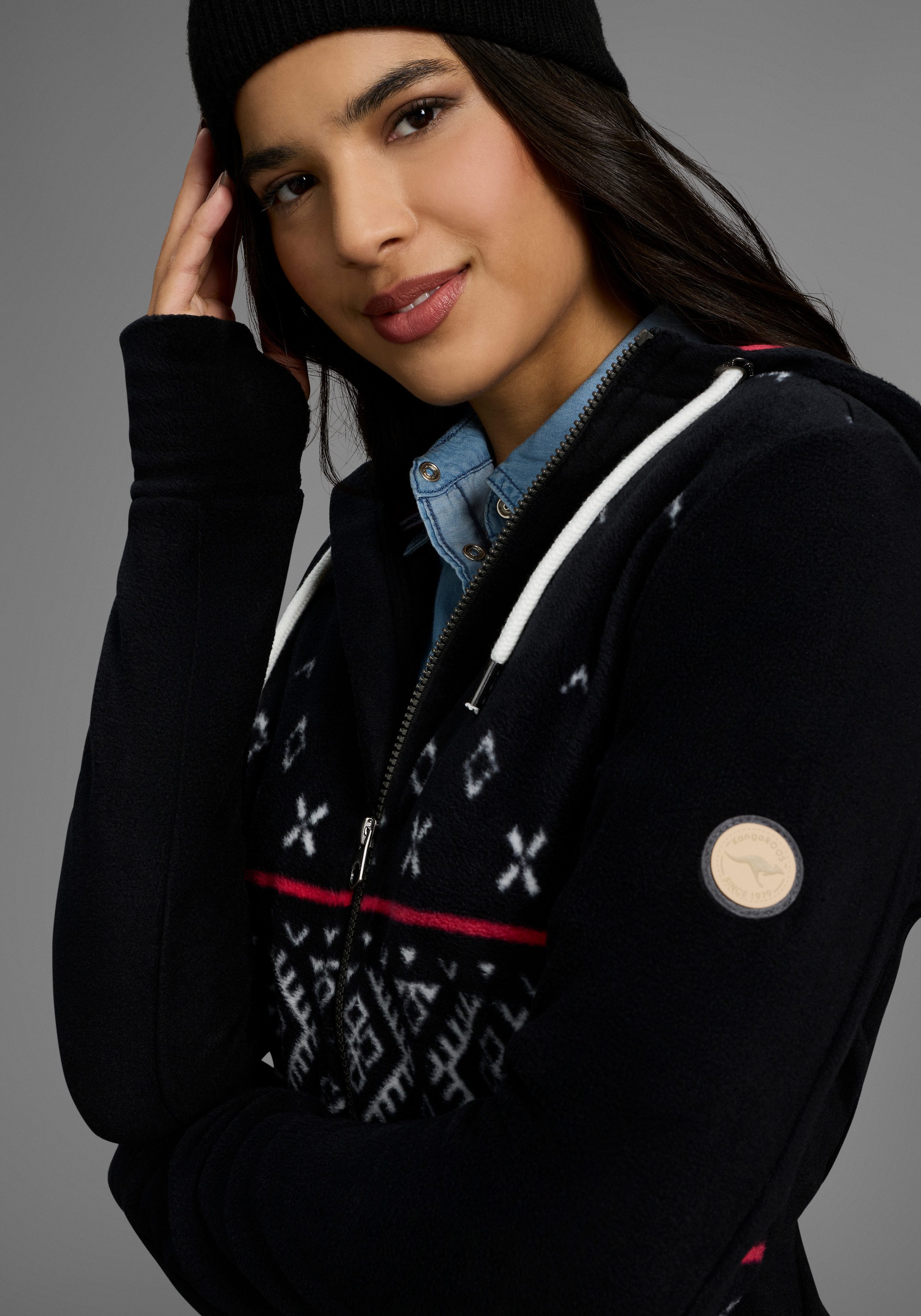 KangaROOS Fleecejacke mit Norweger Muster und Kapuze