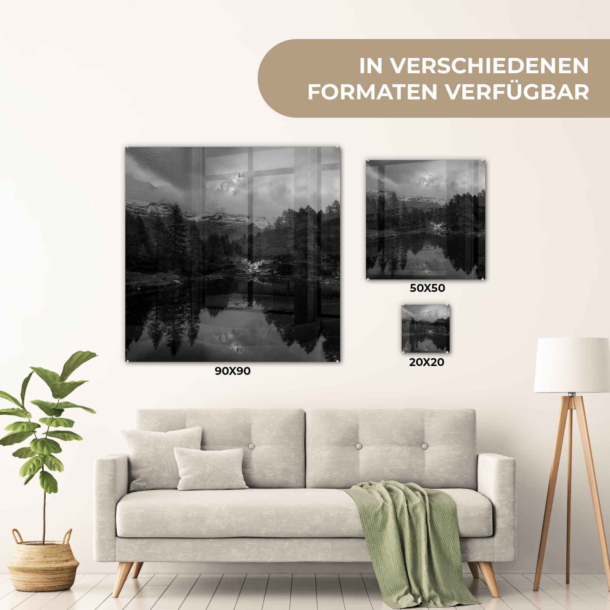 Glas hinter Acrylglasbild Schweiz schwarz St), Matterhorn - in Bilder und Foto Glas - (1 Wandbild weiß, Glasbilder der Wanddekoration - auf auf Nebel - MuchoWow