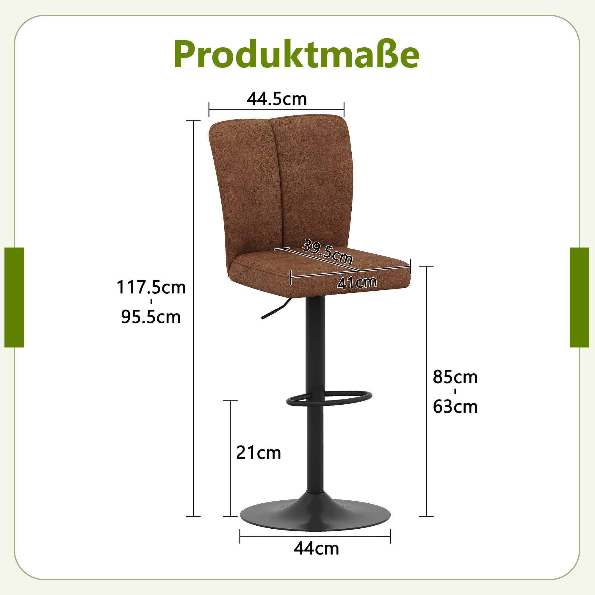 JUFU Barhocker höhenverstellbar & 360° drehbar mit ergonomischer Rückenlehne (2 St), moderner Küchenhocker mit PU-Bezug, Metallfuß & Fußstütze